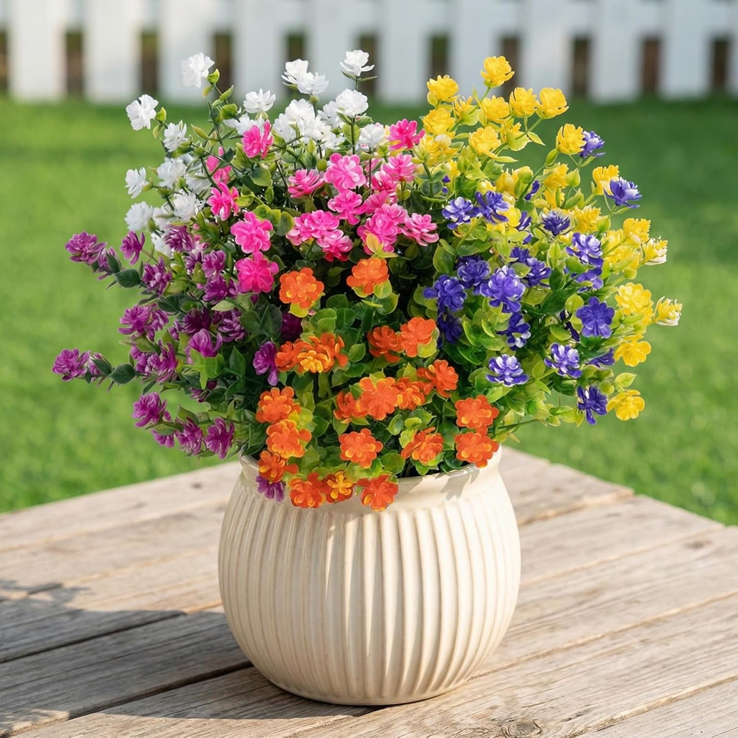 Artificial Flowers, Artificial Plants Outdoor for Spring Summer, Realistic Fake Flowers, for Garden, Porch, Patio, Party Wedding Decoration (12, Purple, Red, Pink, White, Yellow, Fuchsia)