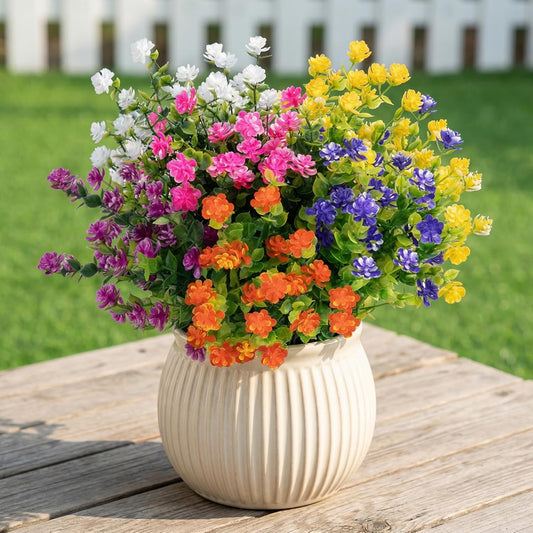 Artificial Flowers, Artificial Plants Outdoor for Spring Summer, Realistic Fake Flowers, for Garden, Porch, Patio, Party Wedding Decoration (12, Purple, Red, Pink, White, Yellow, Fuchsia)