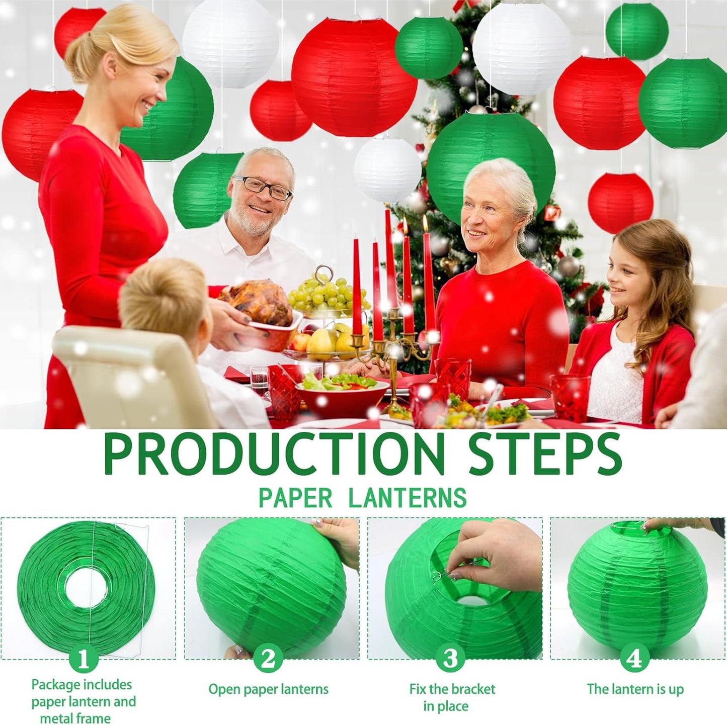 Christmas Party Decorations, Red White Green Hanging Paper for Xmas Party New Year's Eve Christmas Theme Birthday Italian Party Decor Yard Garden，15pcs