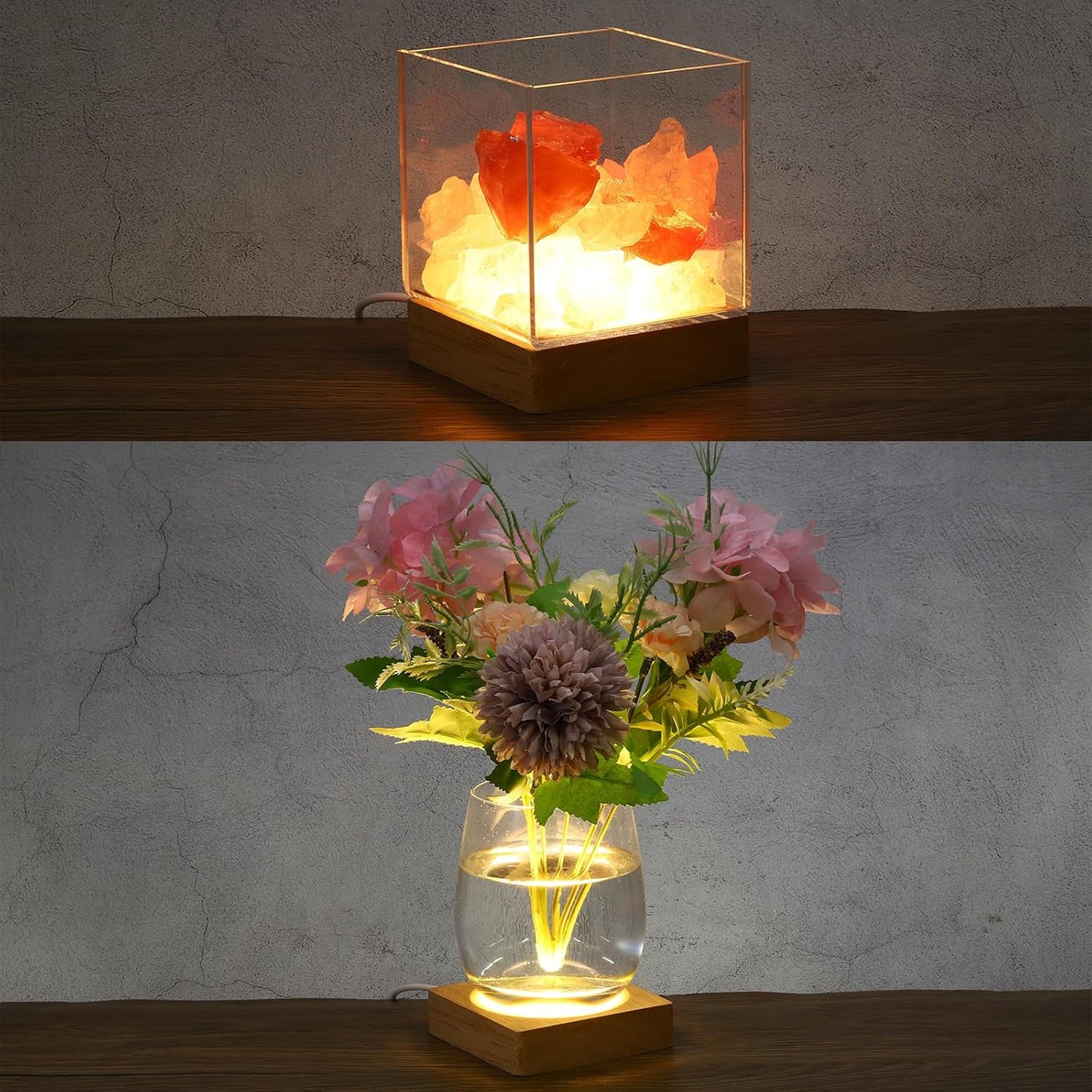 PATIKIL 3.2x3.2 Inch Wooden LED Light Base, Wood Light Display Base Stand Lighting with Switch for 3D Crystal Glass Aroma Stone Art, Warm White Light