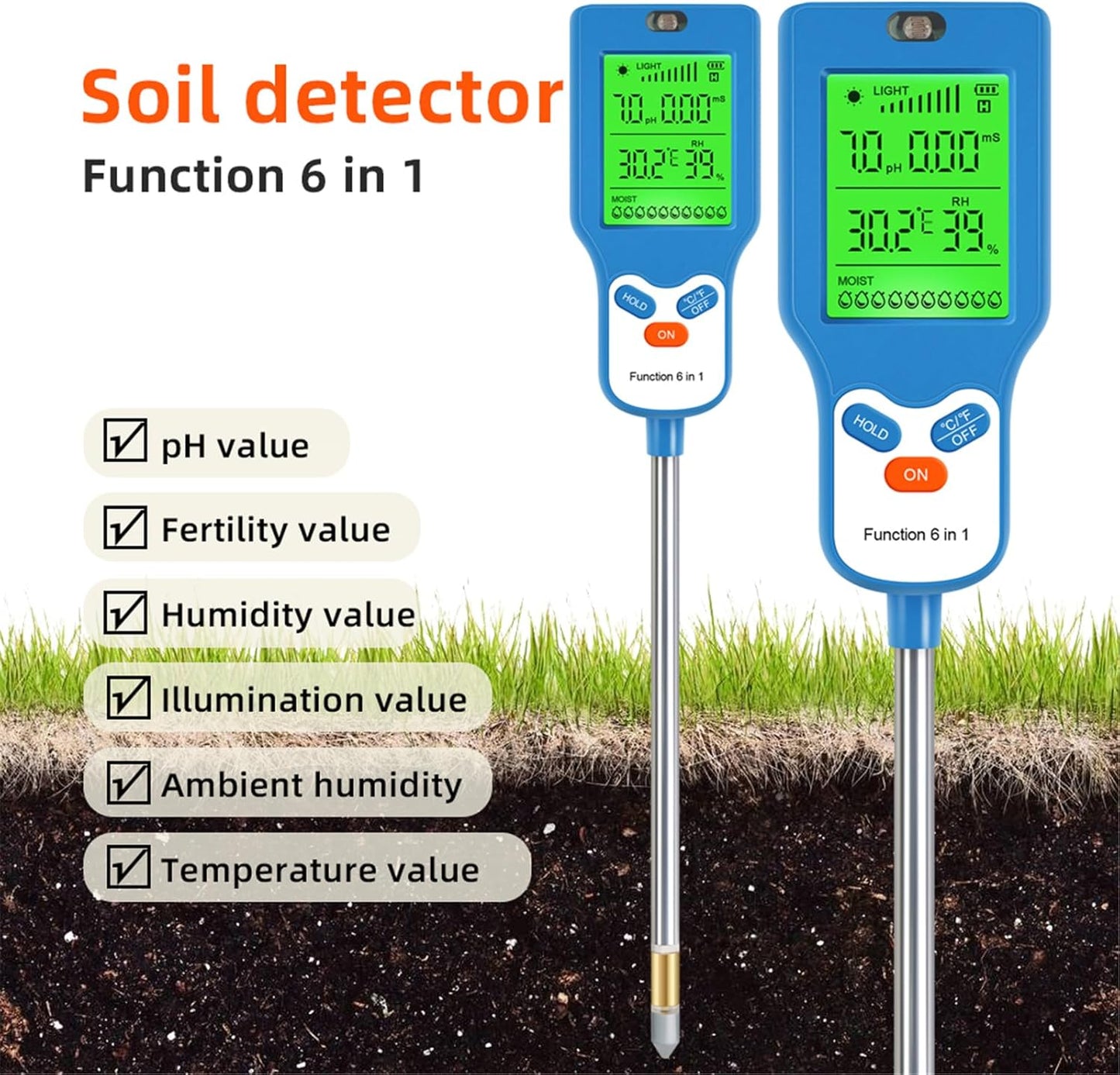 Soil Testing Set for Home Garden and Greenhouses 6 in 1 Functionality 