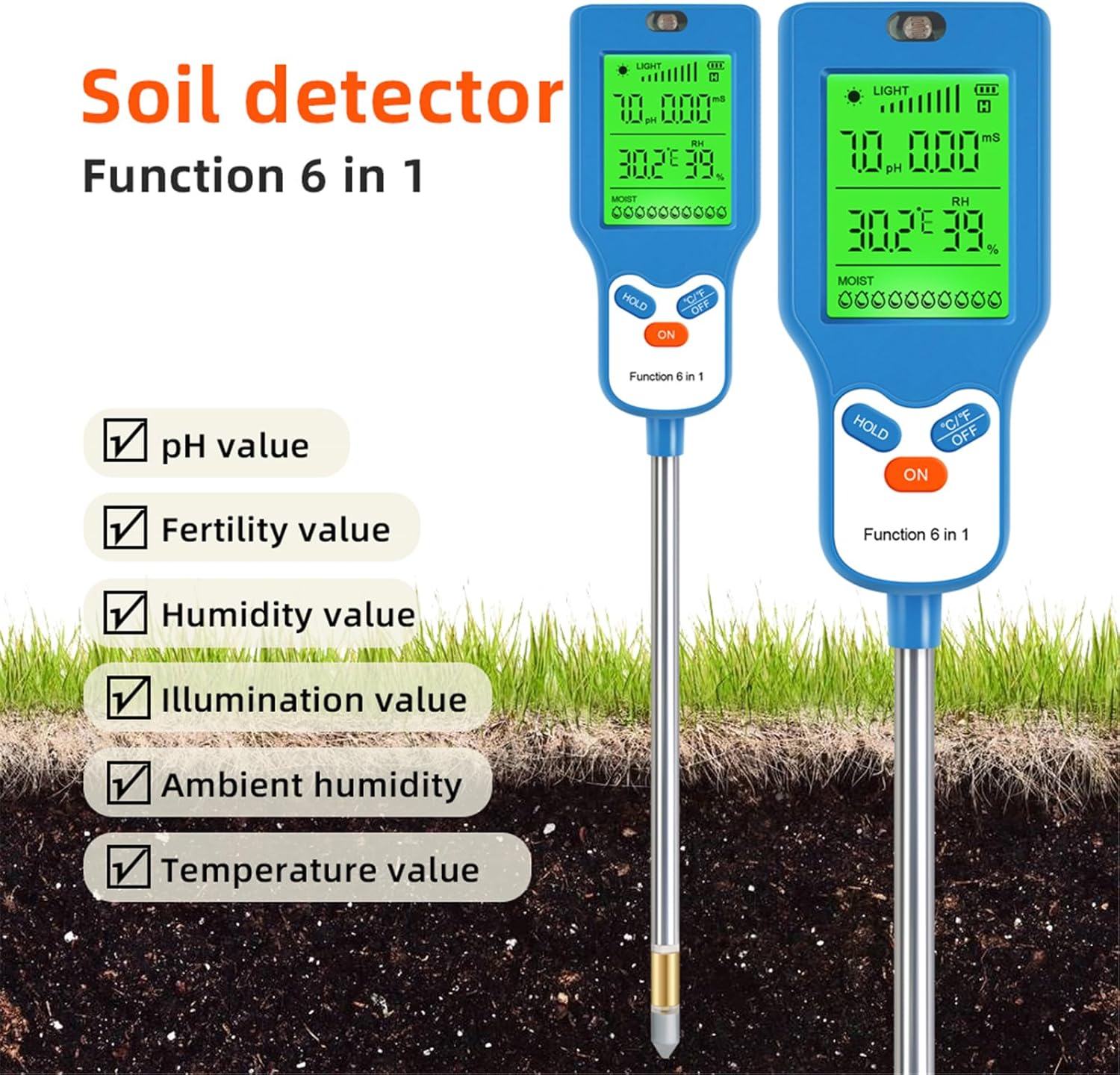 Soil Testing Set for Home Garden and Greenhouses 6 in 1 Functionality 