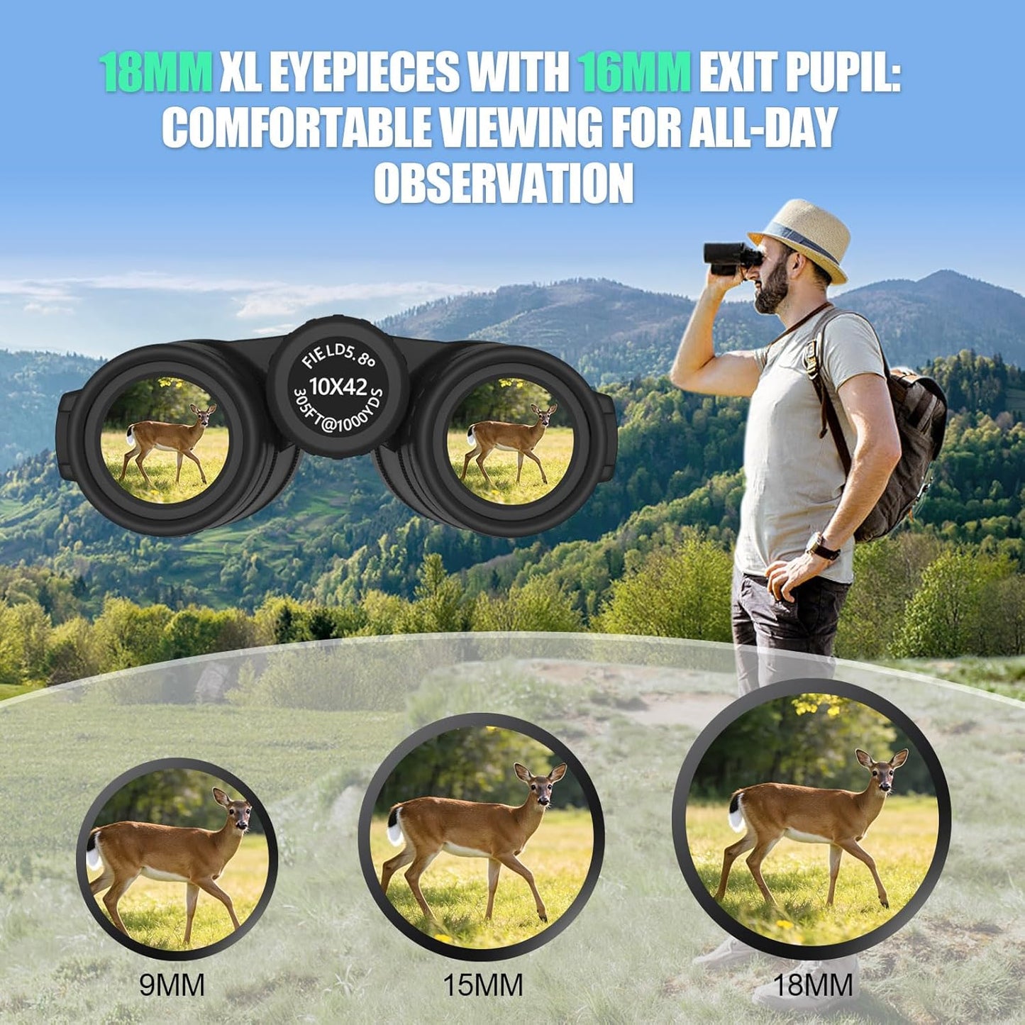 10x42 Binoculars with BAK4 Prism & FMC Coating - Waterproof Bird Watching Binoculars for Adults, Clear Daylight Vision for Hiking, Travel, Sports Events & Wildlife Observation