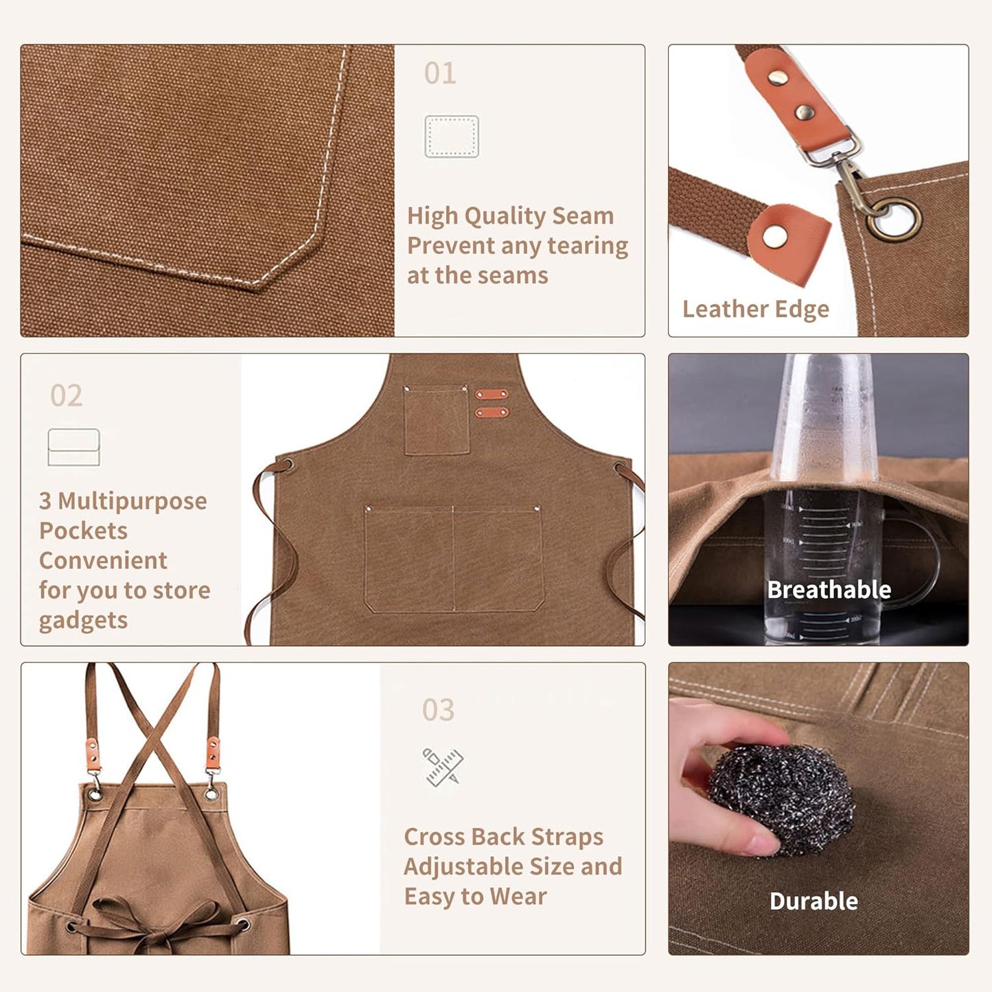Work Aprons for Men,Kitchen Grill Apron with Pockets,Chef Cooking Aprons with Adjustable Straps and Pockets.