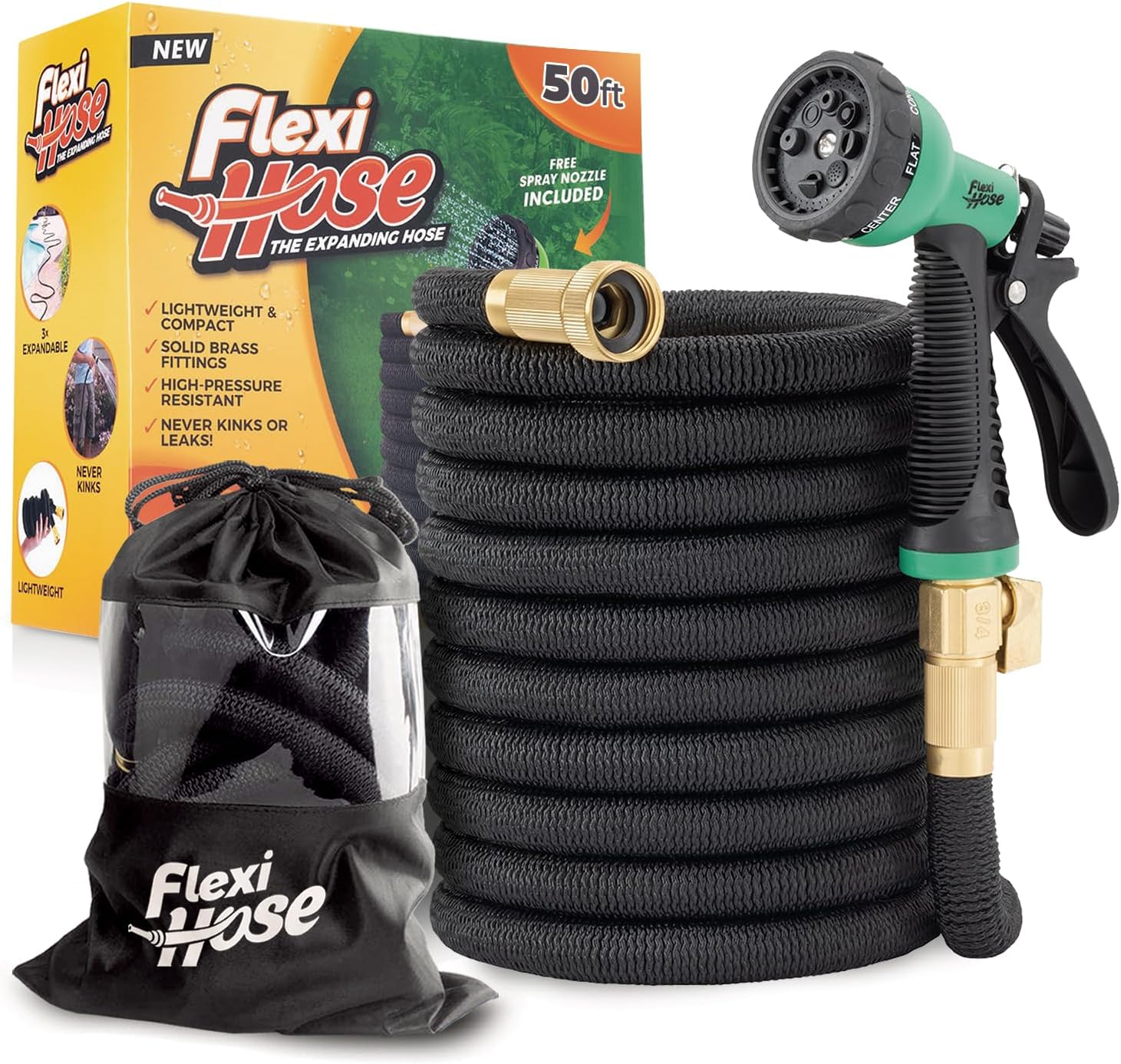 Flexi Hose Plus Expandable Garden Hose with 8 Function Nozzle, 50FT - 
