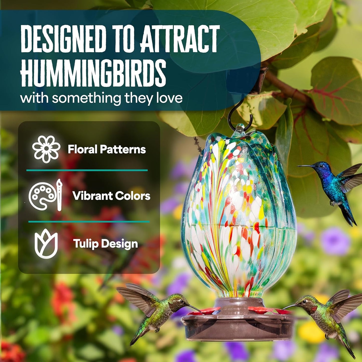 Tulip Shaped Glass Hummingbird Feeders for Outdoors - 36 Oz Hummingbird Feeder - Humming Bird feeders for Outdoors Hanging