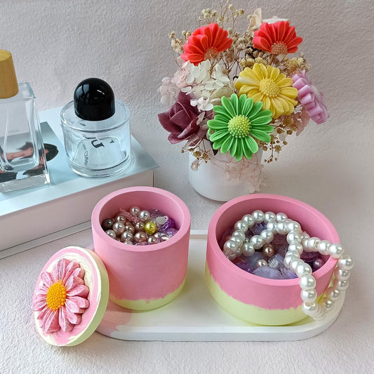 Large Jar Silicone Molds for Epoxy Resin - 2 Pcs Candle Jar Resin Molds with 1 Daisy Candle Mold, Cute Planter Pot Concrete Molds for DIY Jewelry Storage Box, Pen Holder,Mother's Day Gift