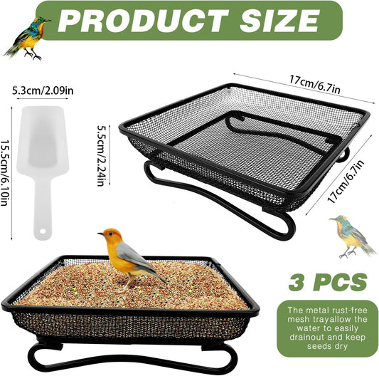 3 Pcs Platform Bird Feeder with Scoop, 6.7 x 6.7 x 2.2 in Ground Bird 