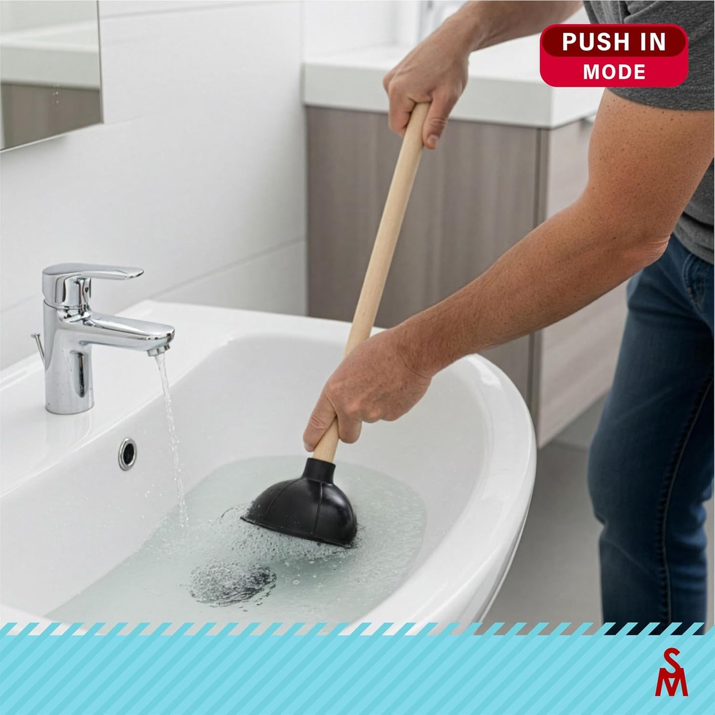 SteadMax Heavy Duty Toilet Plunger, Commercial Grade Double Thrust Force Rubber Cup with Wood Handle (22")