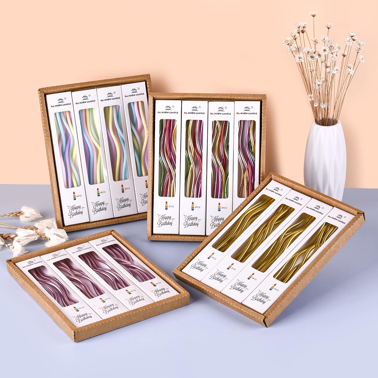 PHD CAKE 24-Count Gold Spiral Long Thin Metallic Birthday Candles, Cak