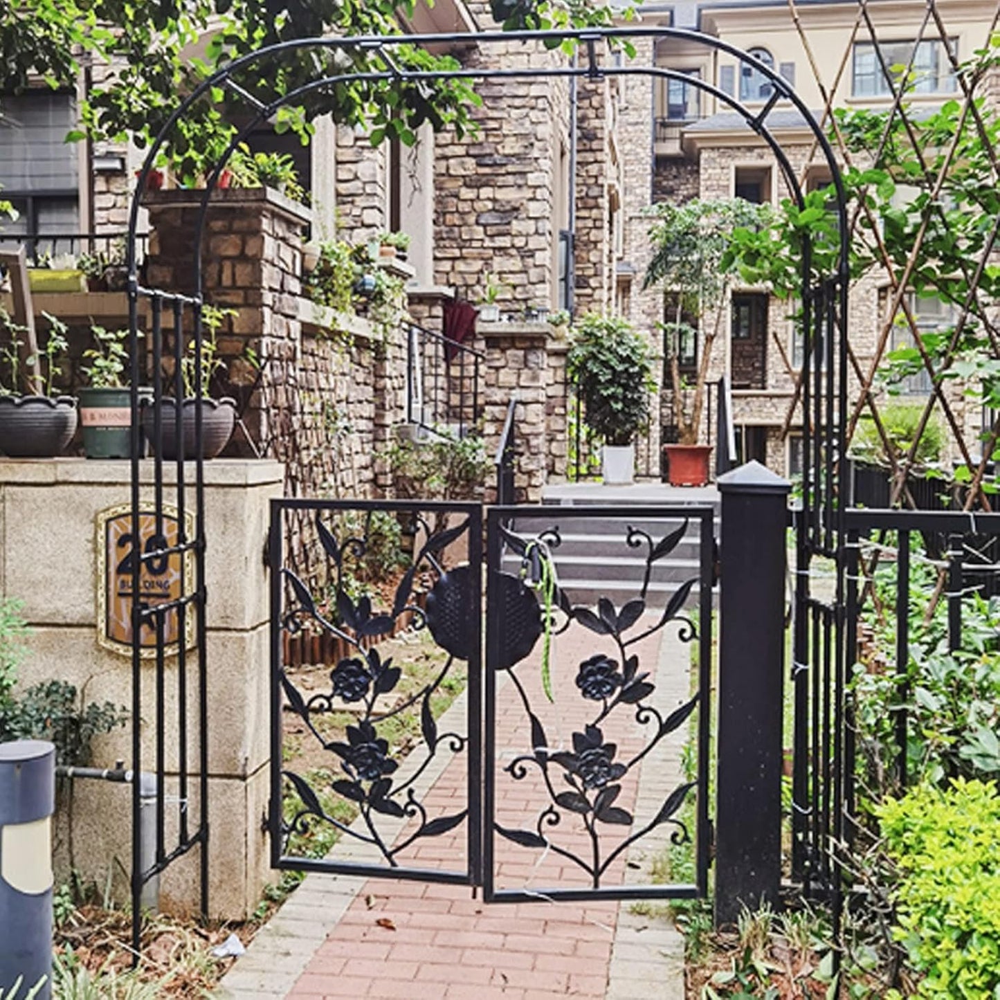 Elegant Metal Garden Arch - Decorative Pergola Backdrop Stand for Paths & Entrances, Sturdy Trellis Plant Support for Indoor/Outdoor Decor, Black Finish, 1 Size