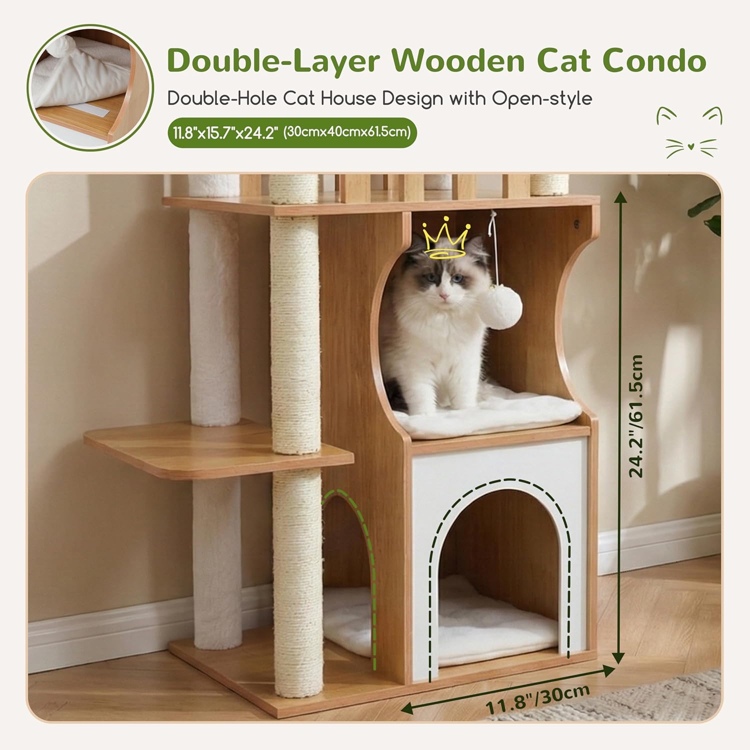 Cat Tree, 70.9 Inch Wood Cat Tower for Large Cats Adult, Modern Cat Fu