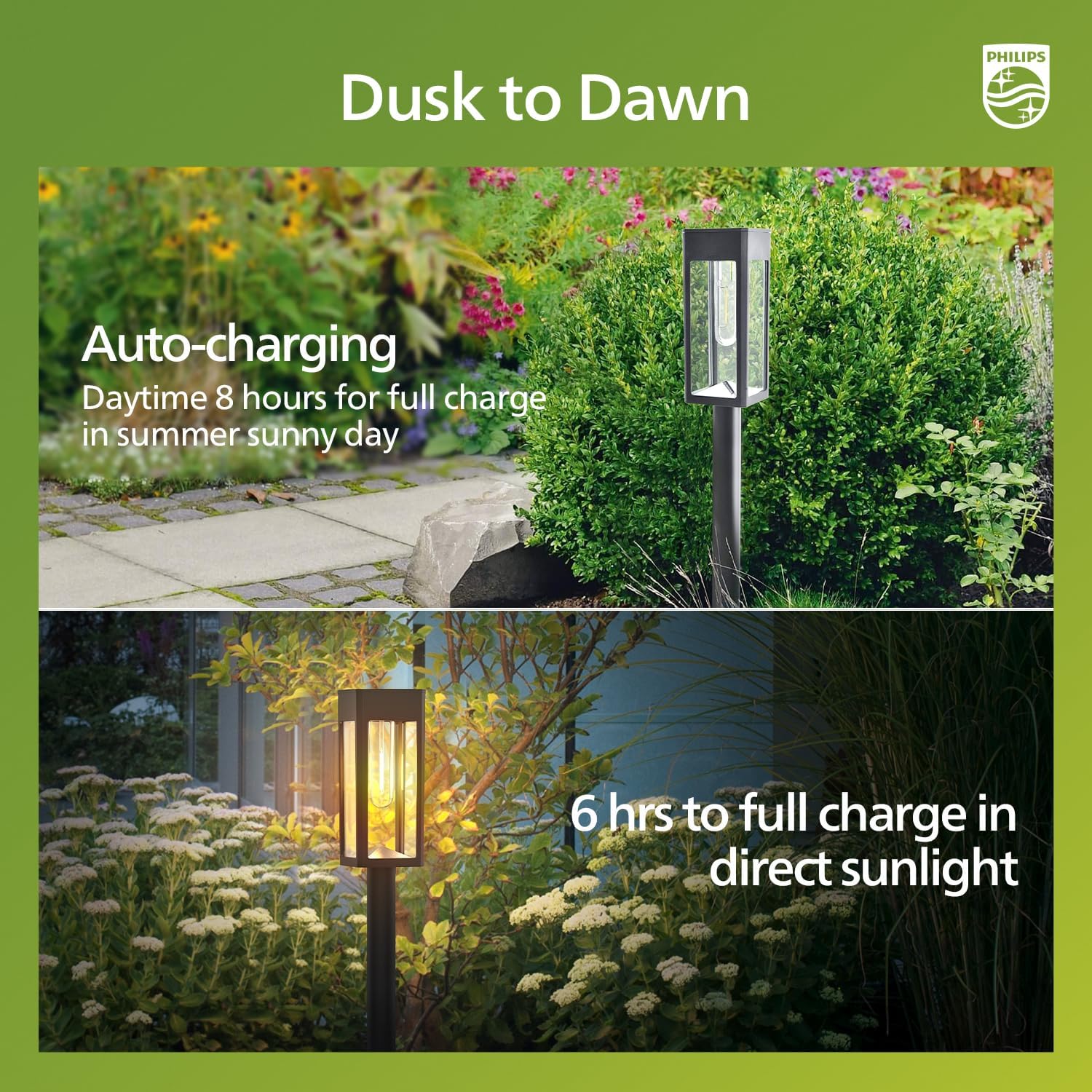 Philips 8 Packs Solar Pathway Lights Outdoor, Glass Metal Led Garden L