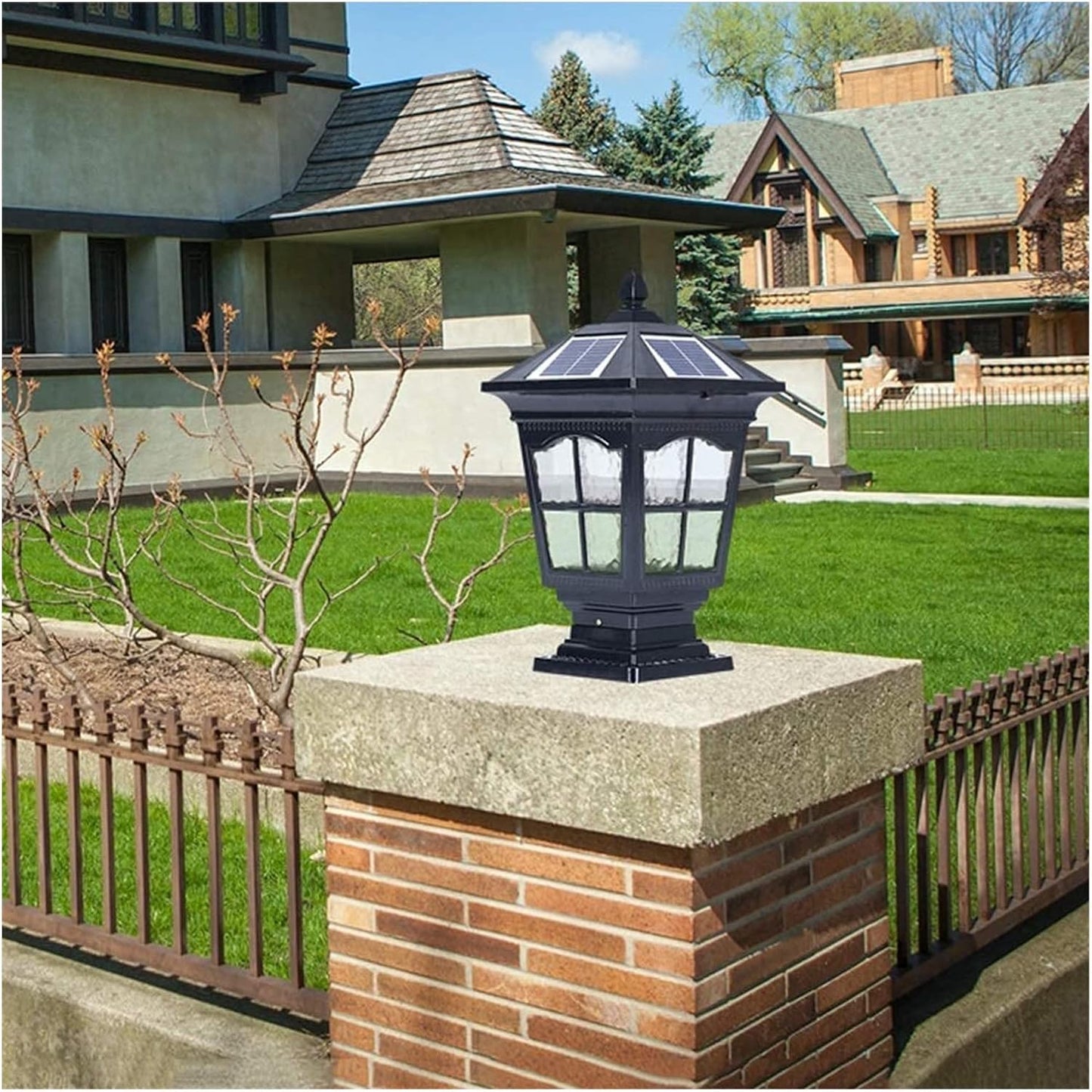 Courtyard Light Post Light Solar Outdoor Waterproof E27 Post Lights Villa Garden Door Column Wall Lamp Aluminum Home Villa Decor Pillar Lamp Black Warm Light Street Lamp(Noir,Light)