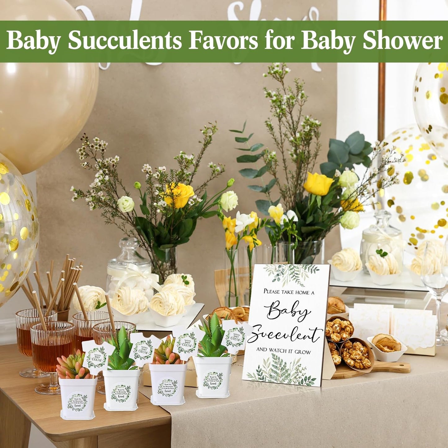 Zhehao 151 Pcs Baby Shower Succulents Favors for Guests Include 1 Safari Greenery Baby Shower Sign 50 Succulent Tags 50 Succulent Pots Planter 50 Stickers for Gender Reveal Gift(Potted Plant Style)