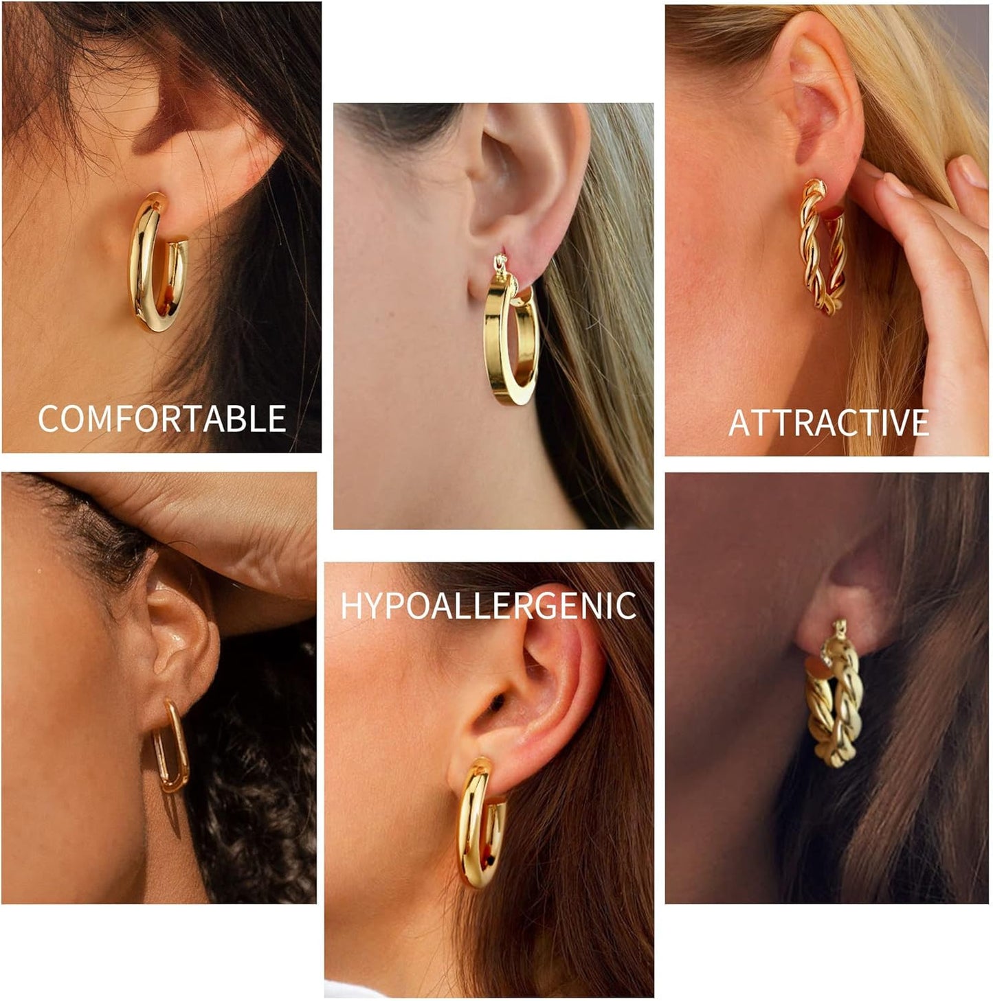 Yesteel 9 Pairs Gold Hoop Earrings for Women, 14K Real Gold Plated Chu