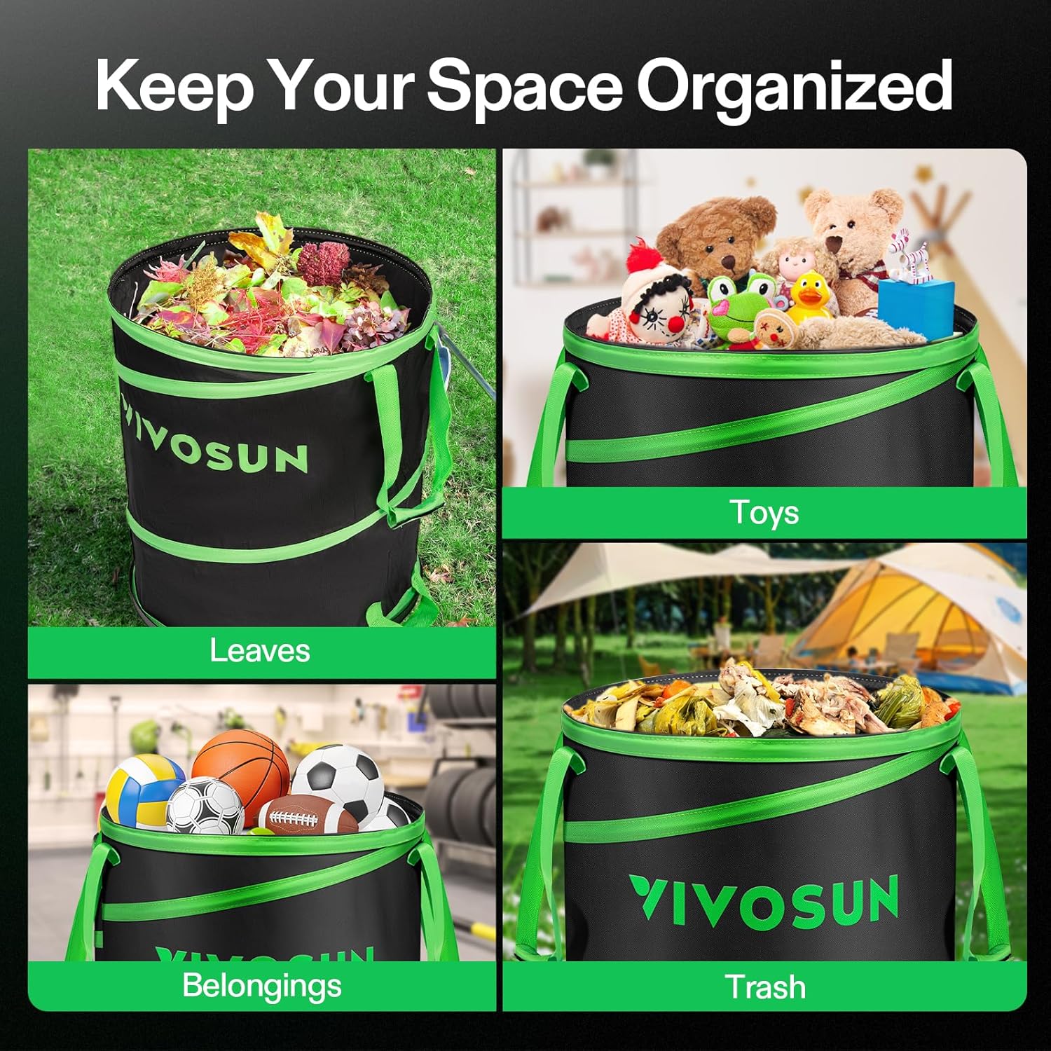 VIVOSUN 30-Gallon Collapsible Garden Bag, Yard Waste Bin with Hard-She
