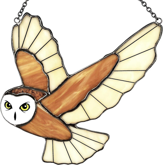 Halloween Owl Stained Glass Window Hanging for Women, Mom, Grandma - Handmade Real Glass Bird Suncatcher - Elegant Gifts Box Home Decor (H5.9xW6.3 inch)