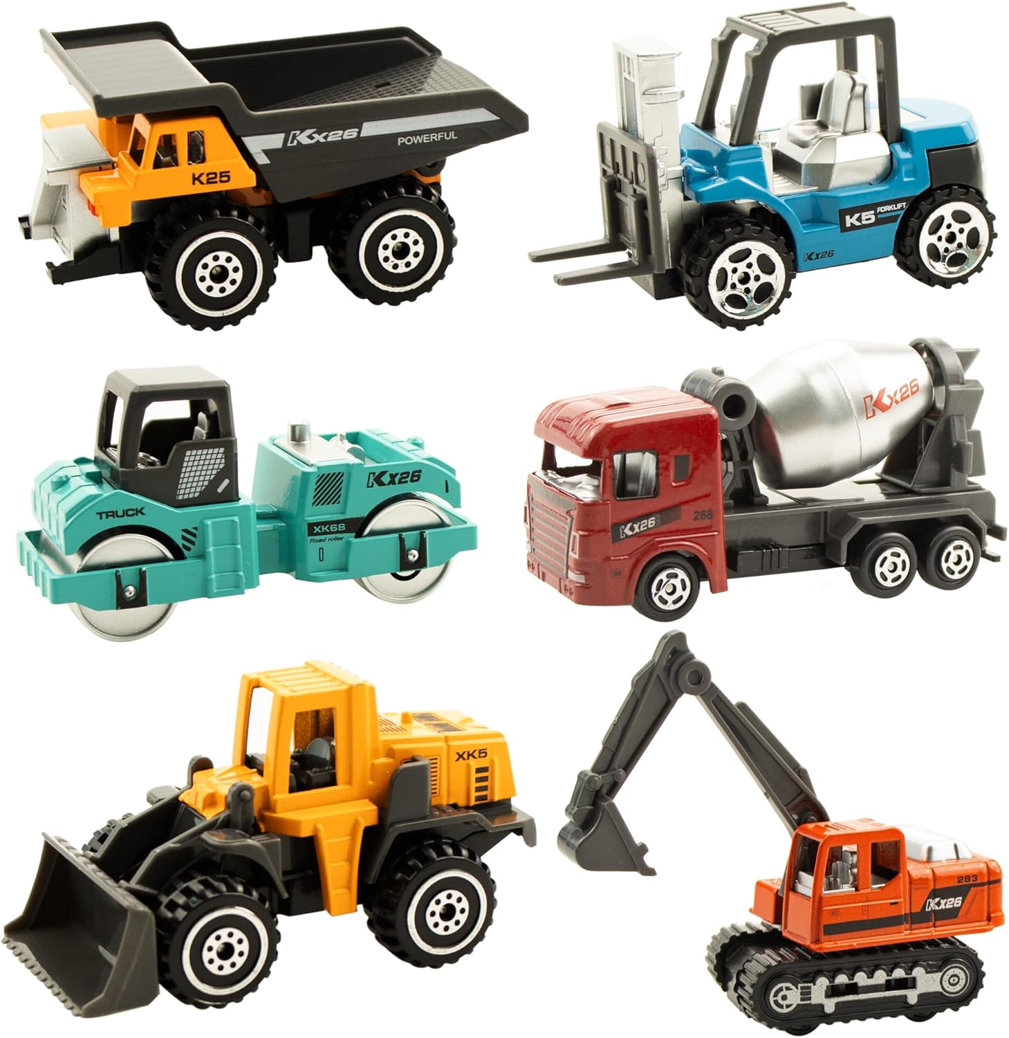BenRich 6 Pcs Mini Die Cast Toy Set 1/64 Scale Alloy Construction Mode