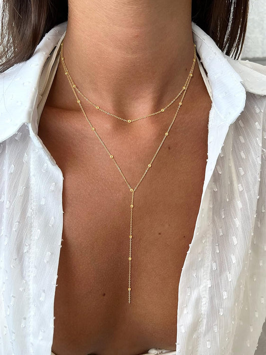 Foxgirl Lariat Gold Necklace for Women, Dainty Long Necklace 14k Gold 