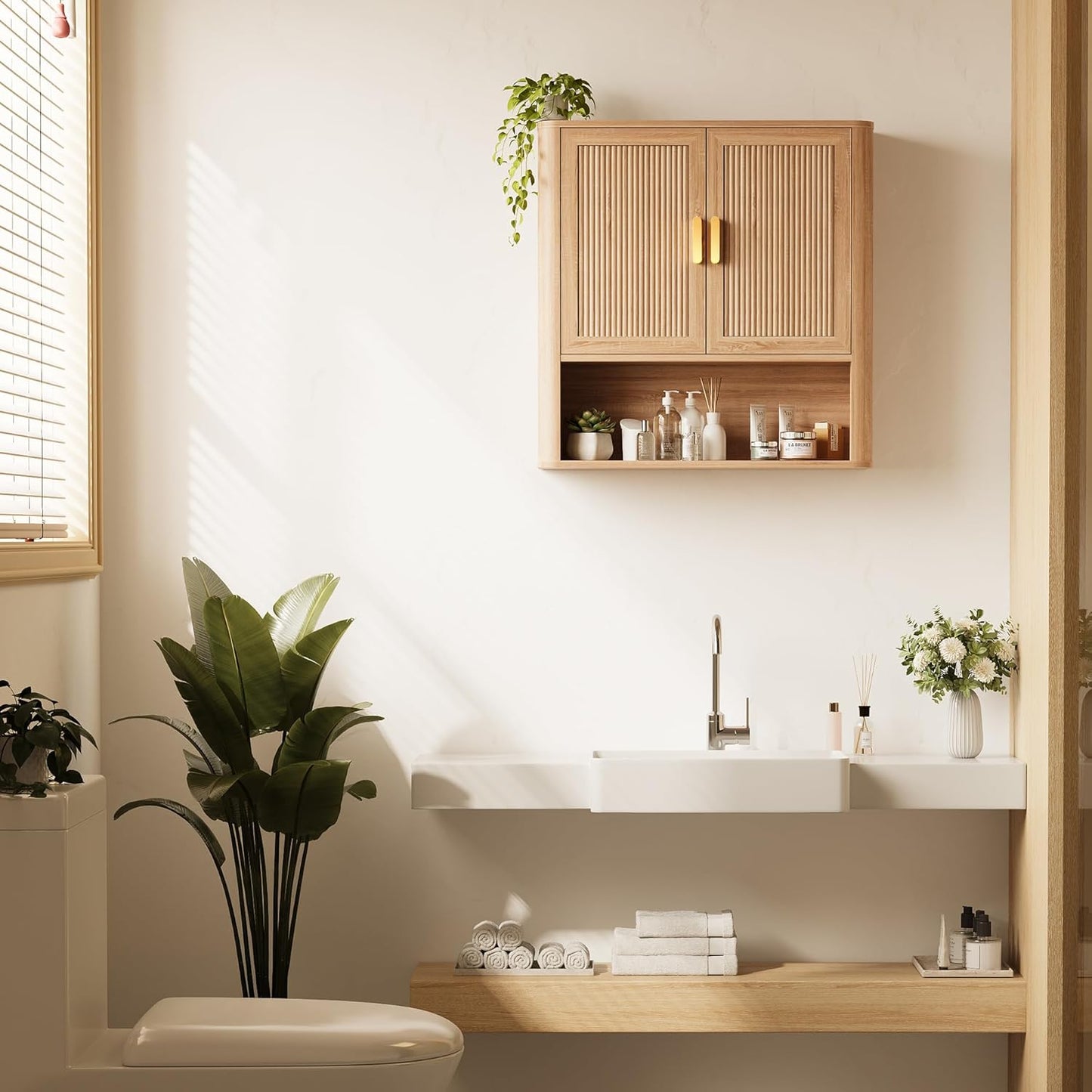 Bathroom Wall Storage Cabinet, Medicine Cabinet with Adjustable Wood S