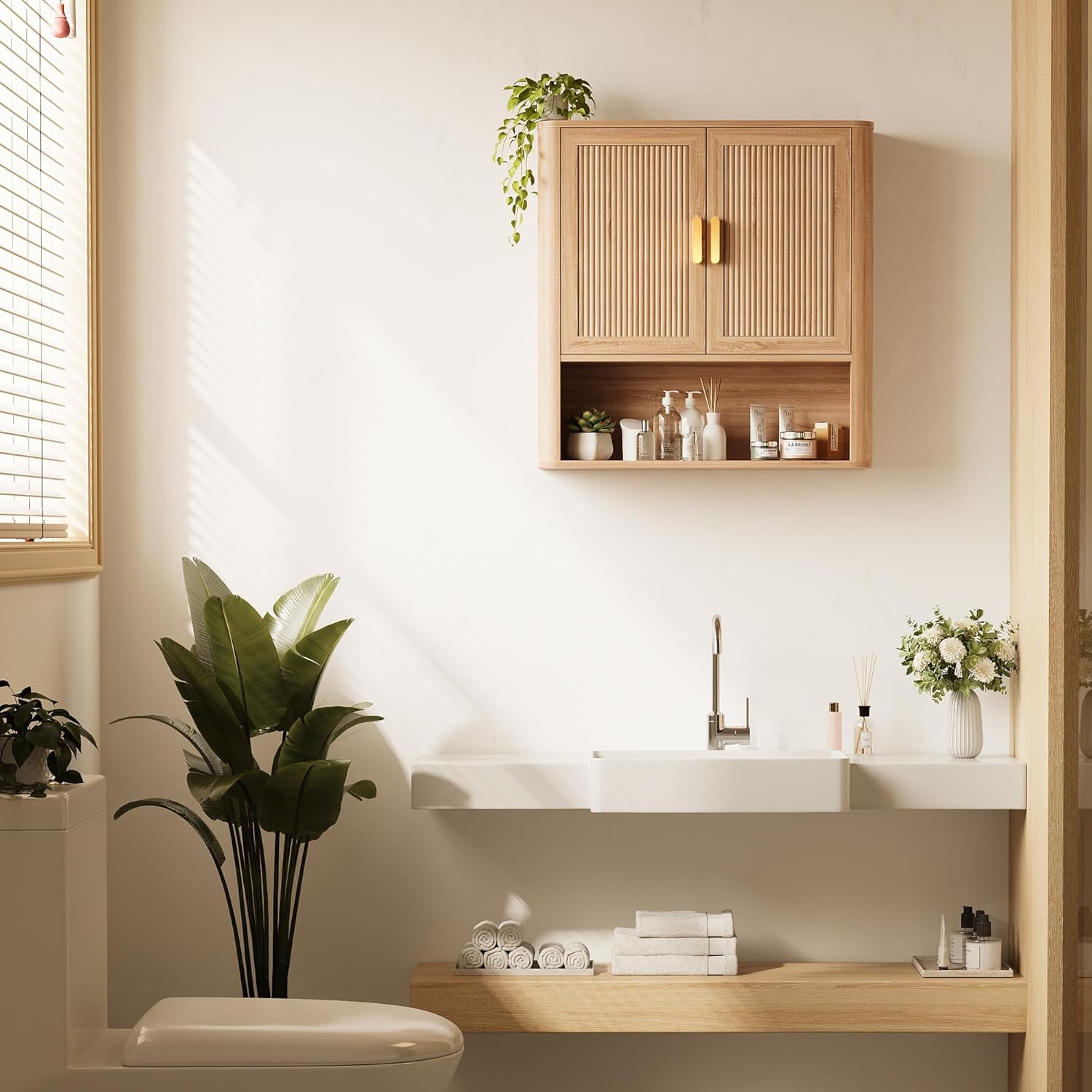 Bathroom Wall Storage Cabinet, Medicine Cabinet with Adjustable Wood S