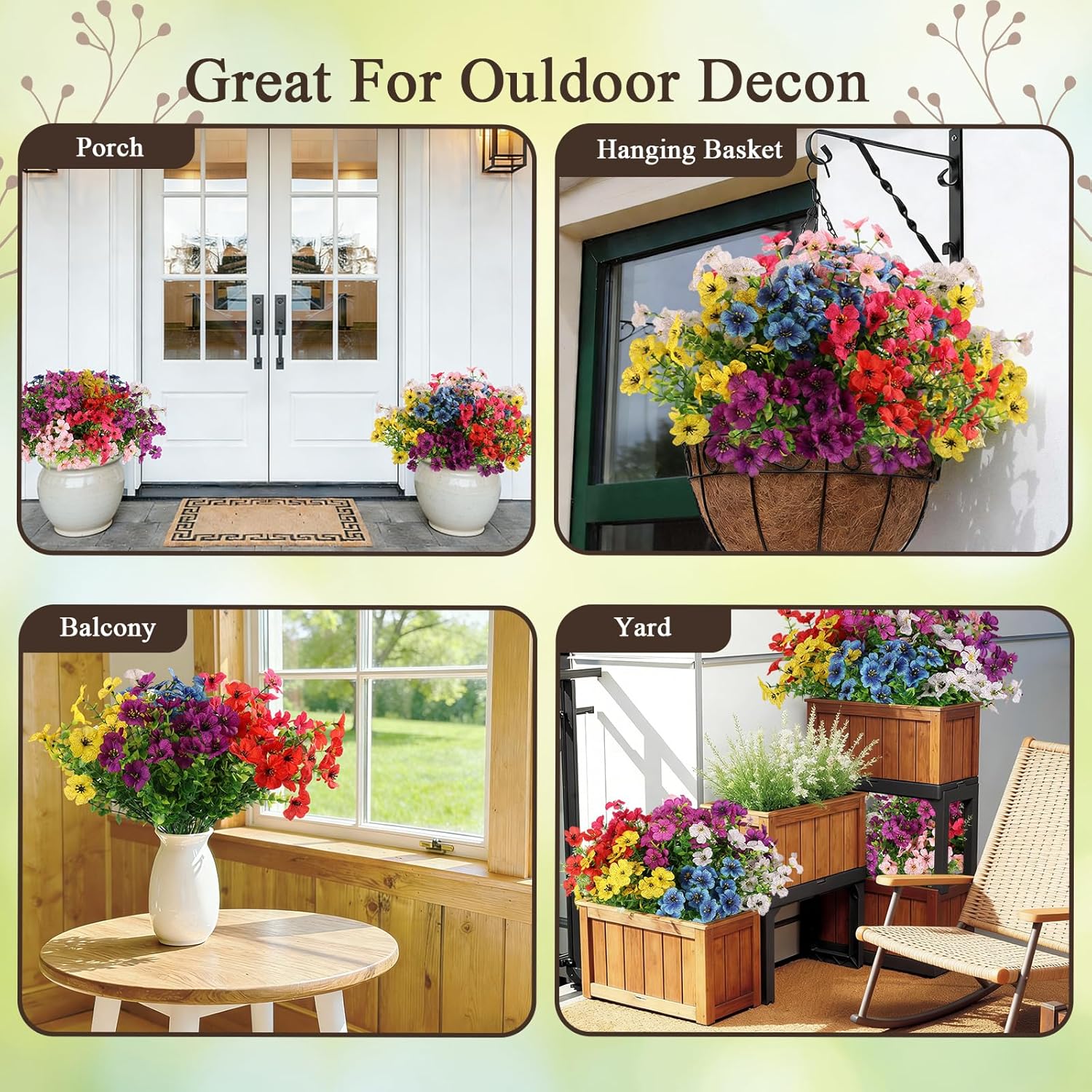 Artificial Flowers for Outdoors, 16 Bundles UV Resistant Fake Outdoor 