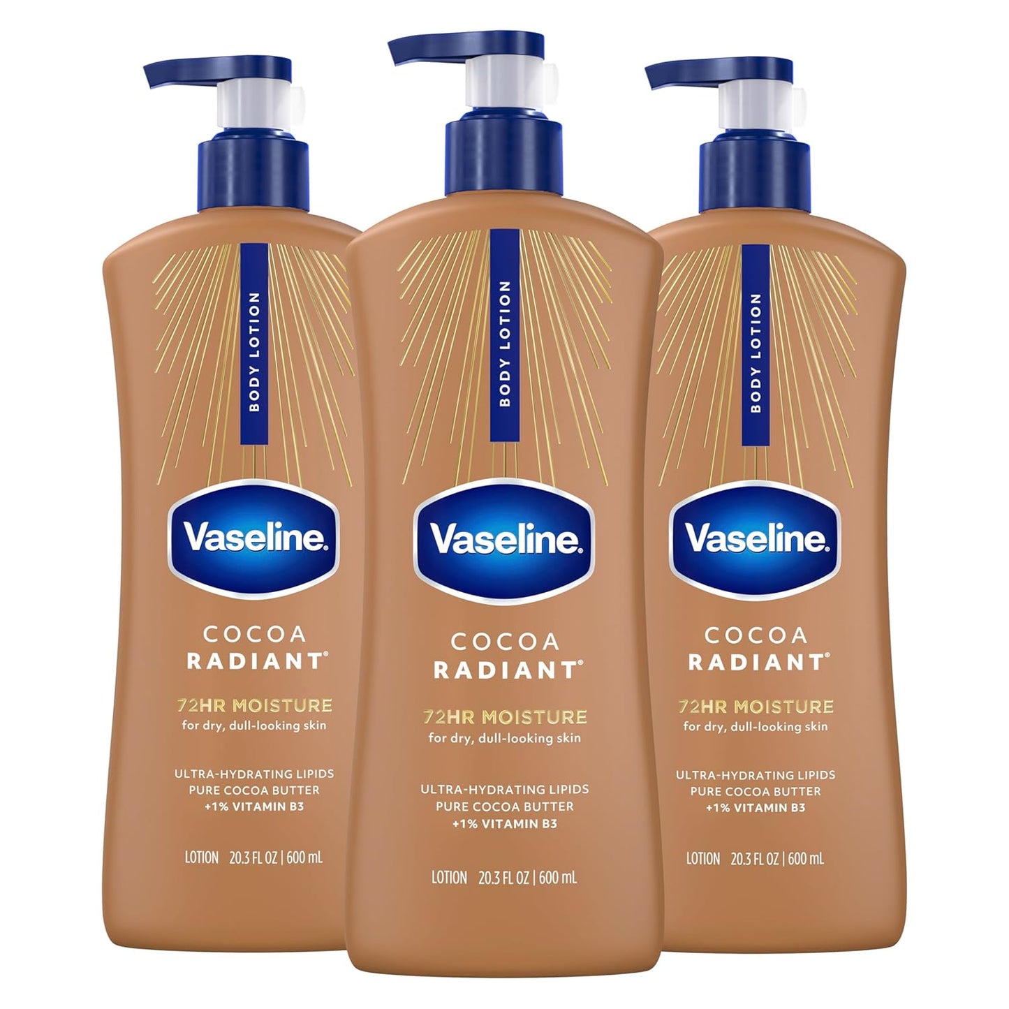 Vaseline Intensive Care Body Lotion Cocoa Radiant 3 count for Dry Skin