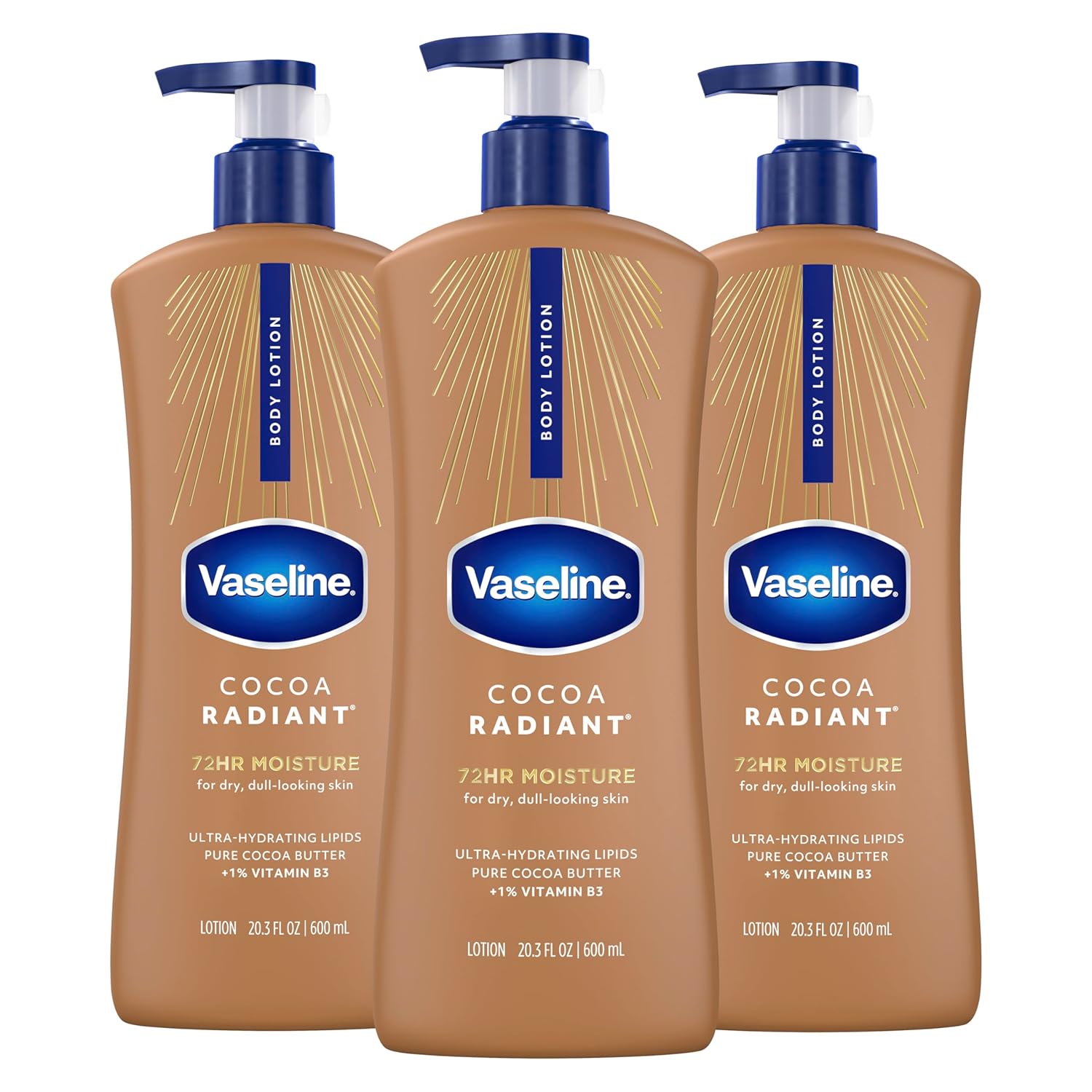 Vaseline Intensive Care Body Lotion Cocoa Radiant 3 count for Dry Skin