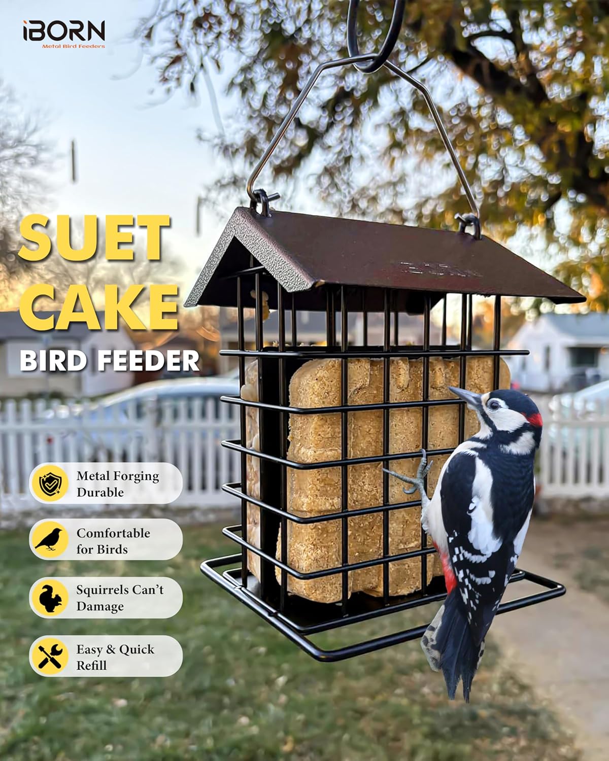 iBorn Suet Feeder for Outside Hanging,Suet Bird Feeders for Outdoors,S