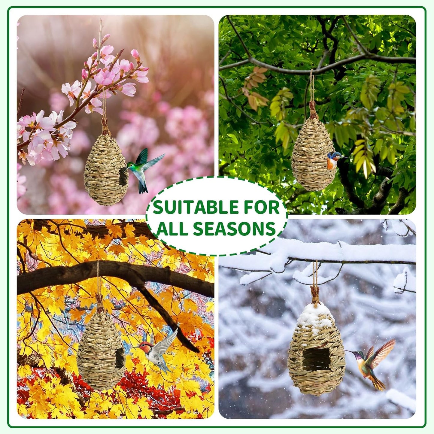 NOVWANG 4 Pieces Hummingbird Houses, Bird Nest with Hemp Rope Hand Wov