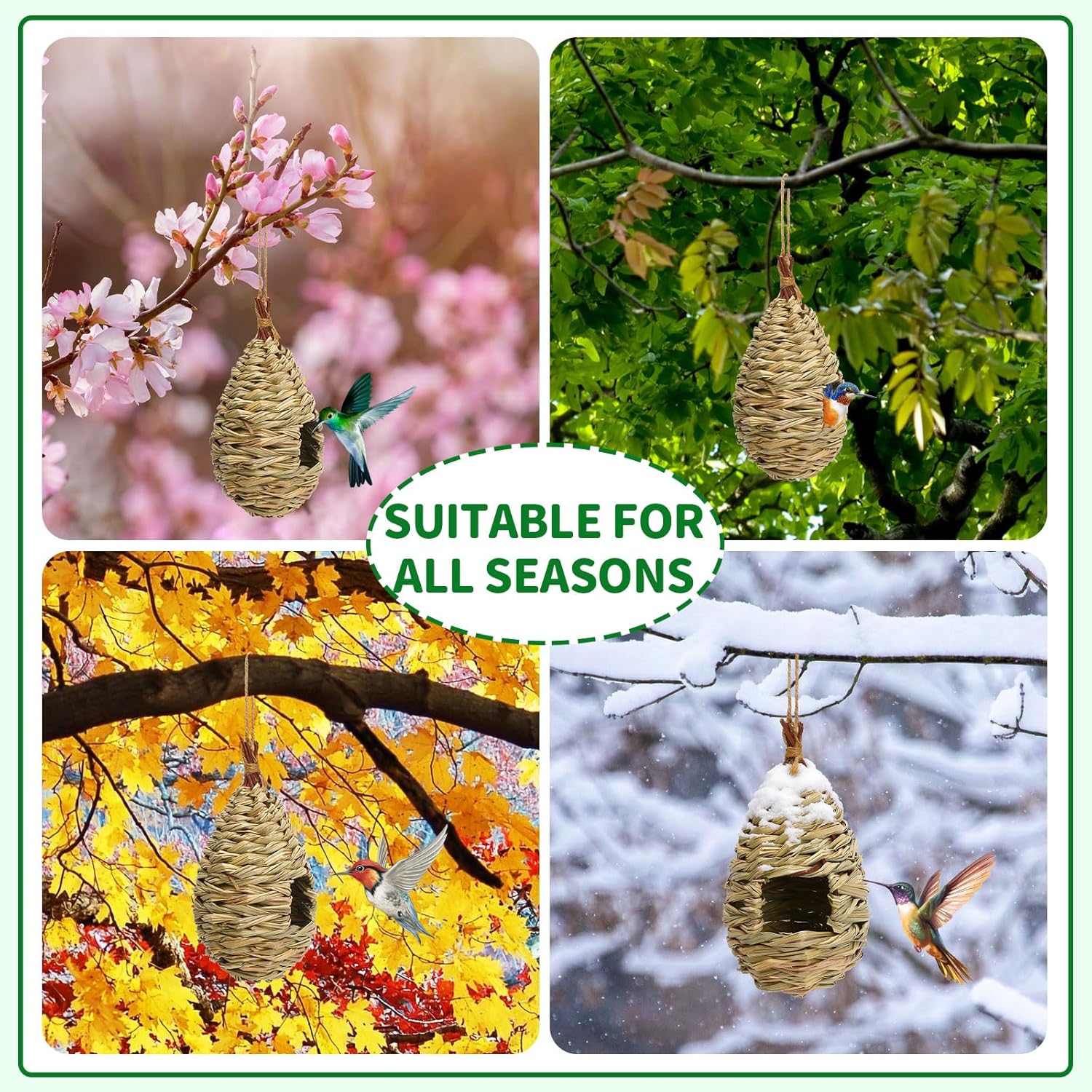 NOVWANG 4 Pieces Hummingbird Houses, Bird Nest with Hemp Rope Hand Wov