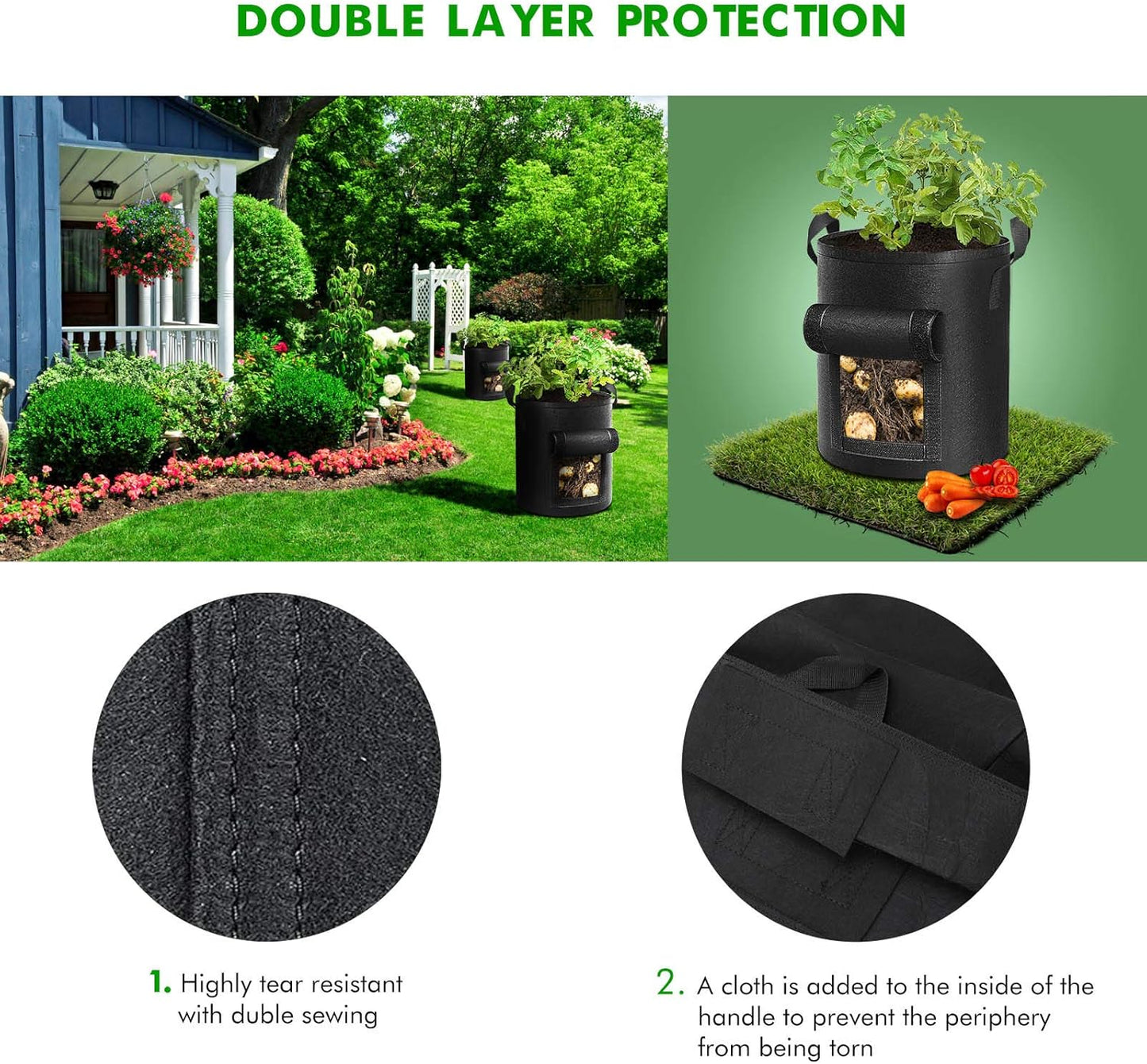 5-Pack 10 Gallon Potato Grow Bags, Garden Planting Bag with Reinforced