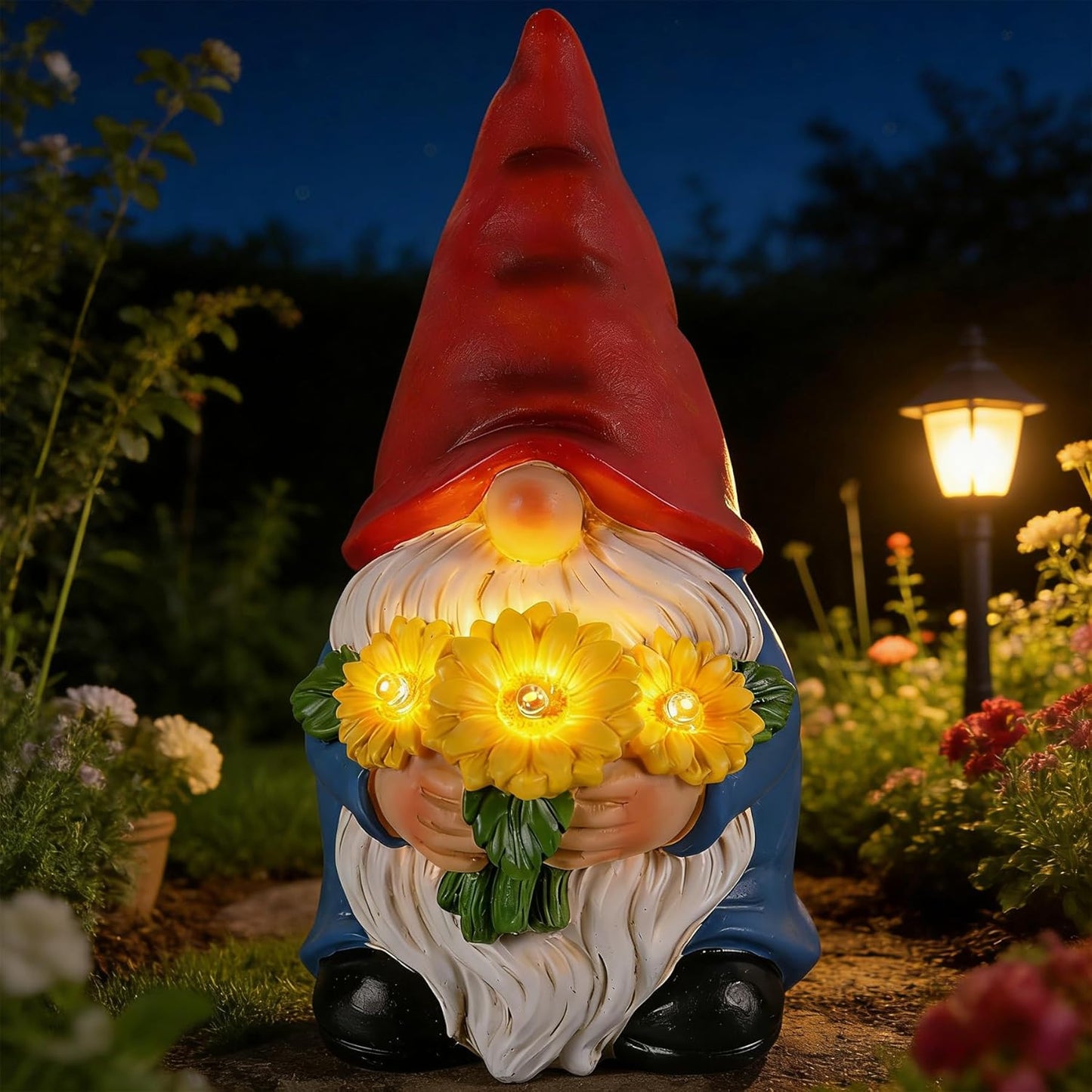Solar Garden Gnome Statue with Sunflower Lights - Thoughtful Gift for Mom, Grandma, Garden Lovers - Hand-Painted Outdoor Decor for Patio, Yard, Birthday, Mother’s Day