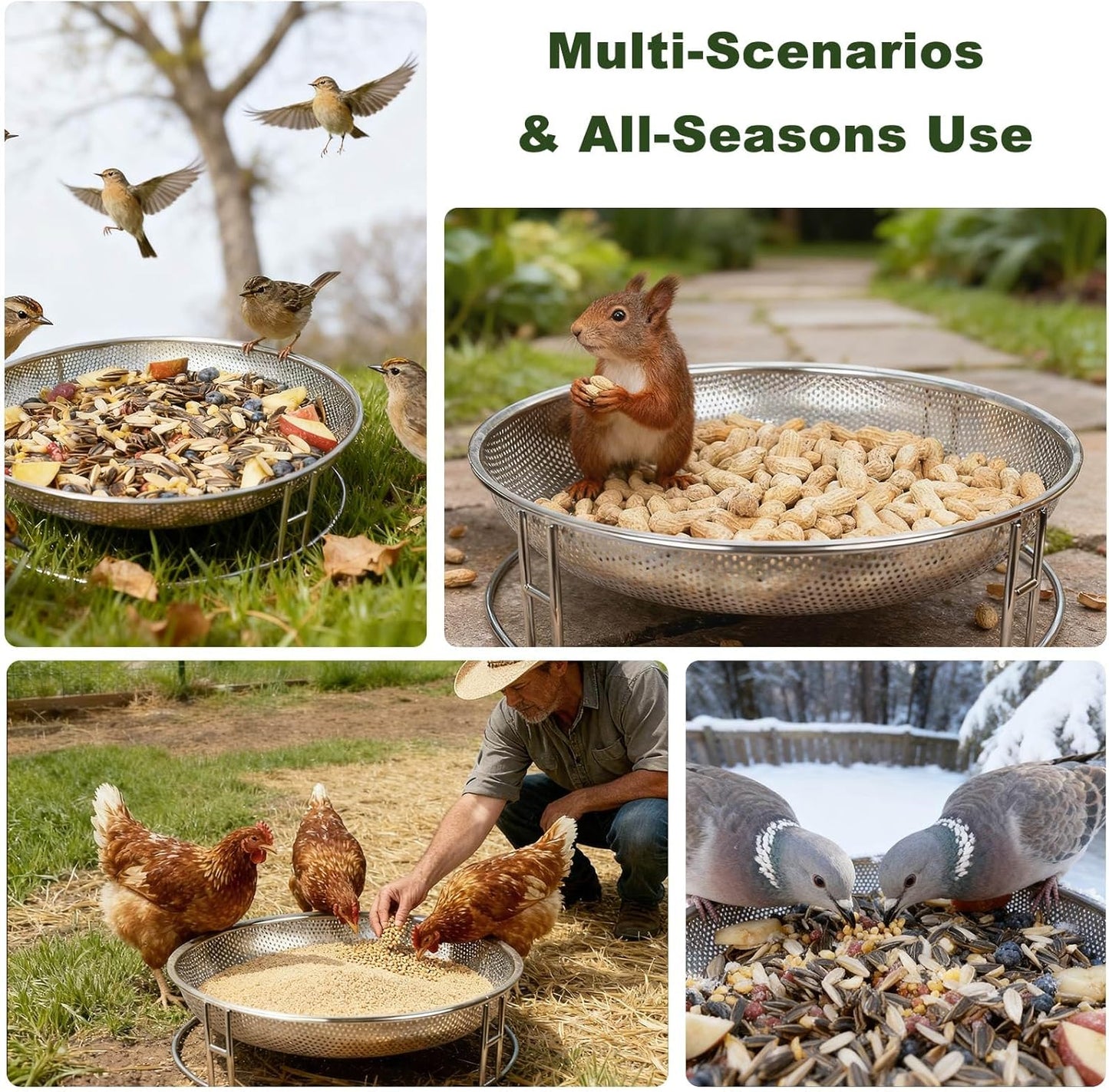 13-Inch Ground Bird Feeder, Stainless Steel Ground Feeding Platform fo