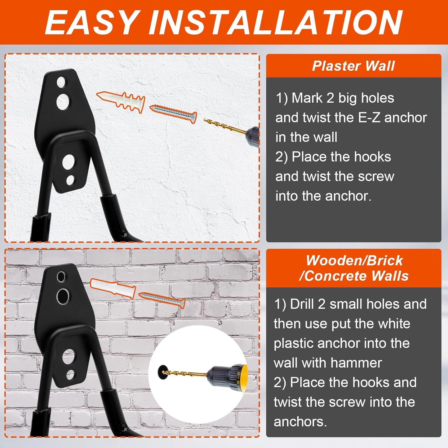 Uenhoy 2 Pack Heavy Duty Garage Storage Hooks, Wall-Mount Garage Tool Organizer, Small U Shape Utility Hanger Hooks for Garden Tool, Ladders, Garden Hose, Bikes, Black