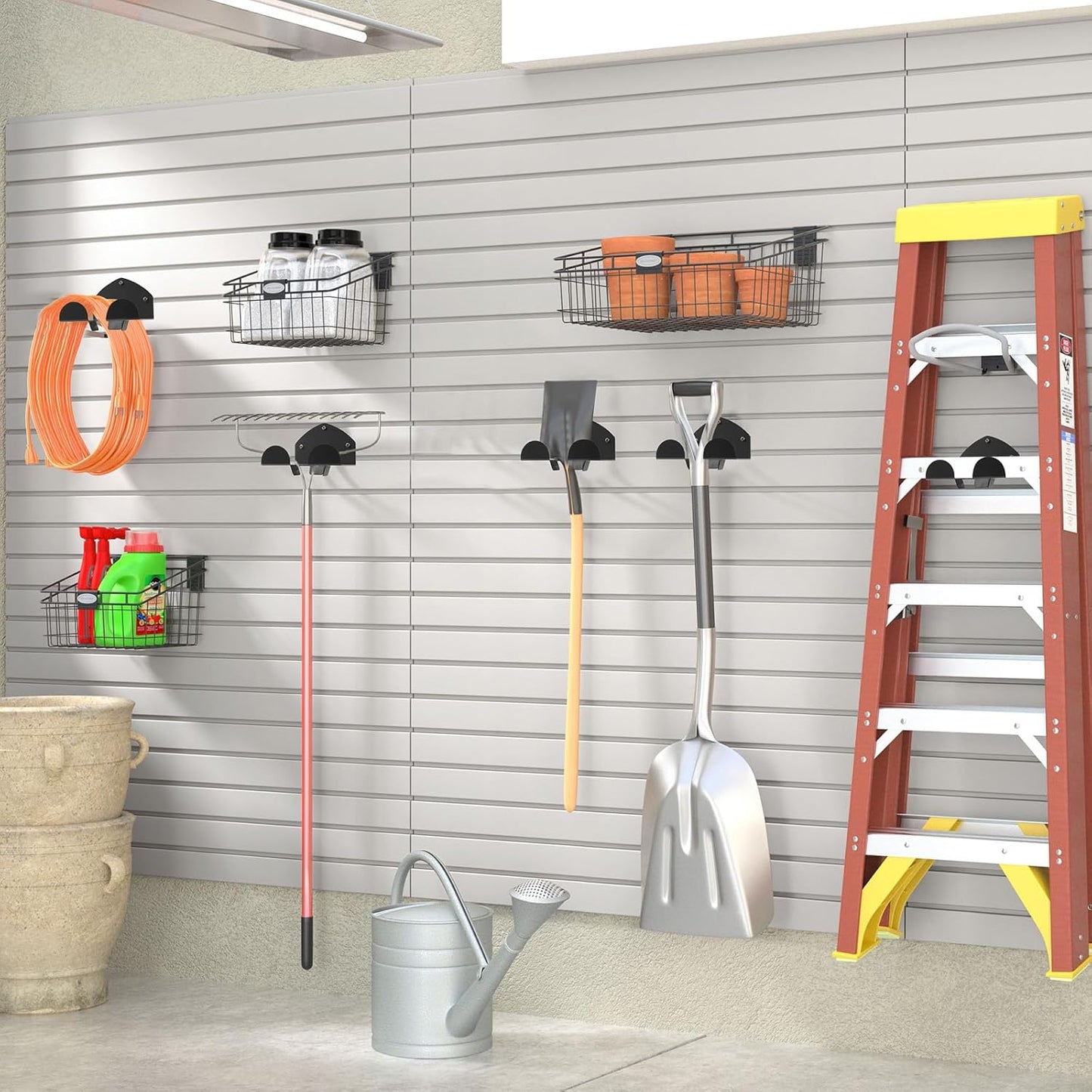 Weedeater Rack, 1 Pack Weed Eater Hanger, Weed Eater Rack for Wall, Heavy Duty Garden Tool Garage Organizer Trimmer Holder, Chainsaw Hanger Wall Mount(Orange)