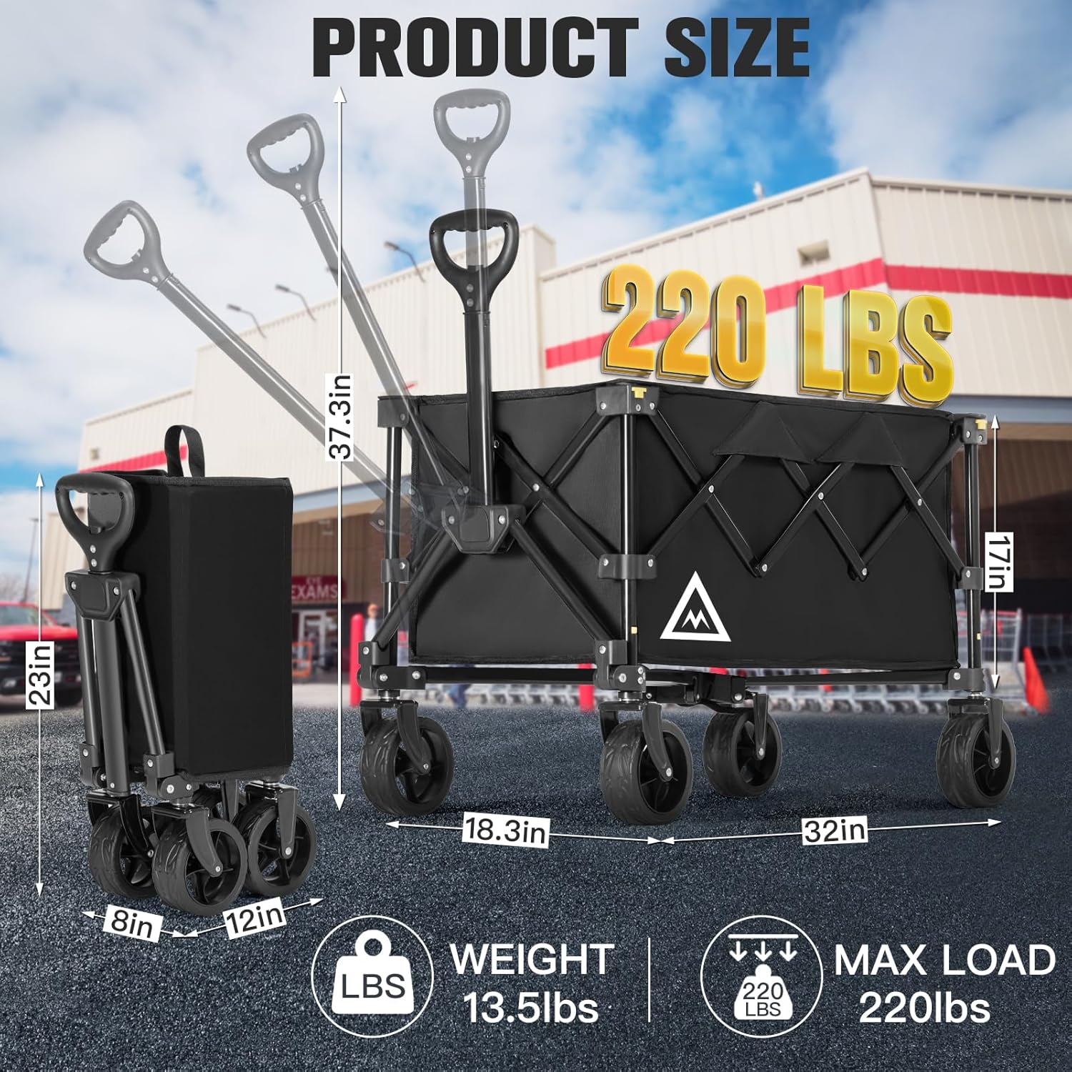 Wagon Cart Shopping Foldable Folding Collapsible with Wheels Big On Be