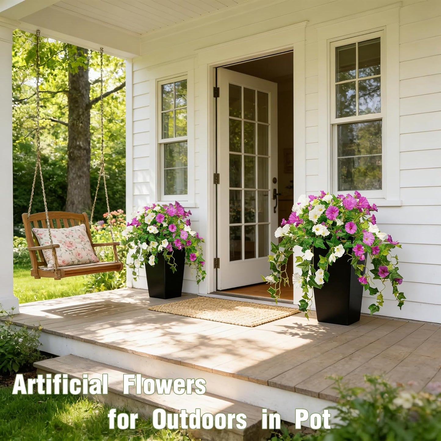 Artificial Petunias with Pot & Hole Board, 2 Pack UV Resistant Silk Fl
