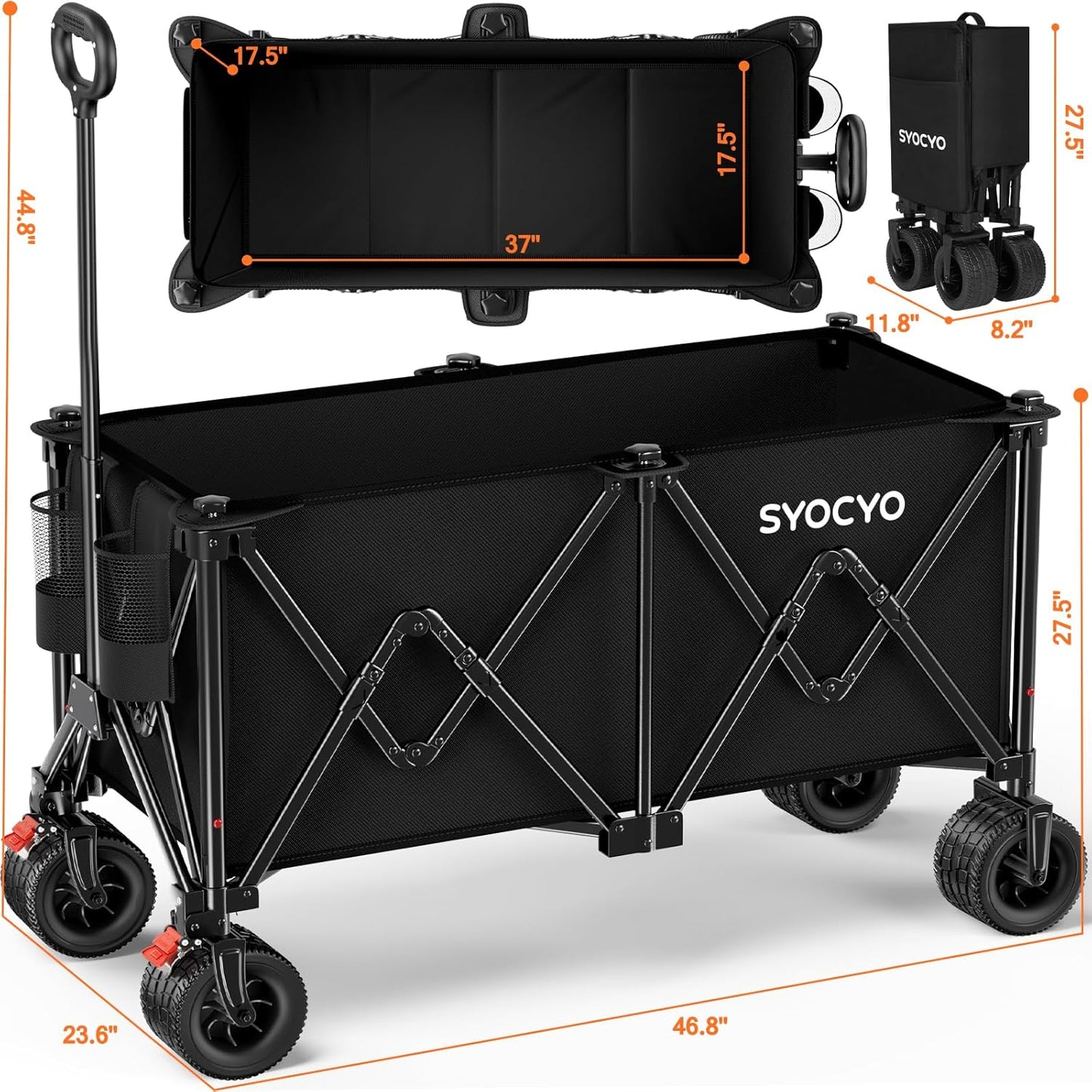 Collapsible Wagon Carts Foldable 570LBS Beach Wagon with Big All-Terra