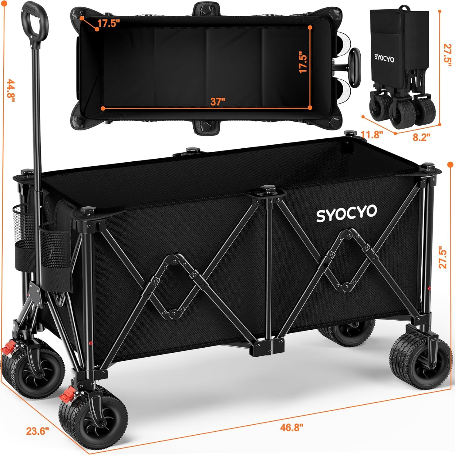 Collapsible Wagon Carts Foldable 570LBS Beach Wagon with Big All-Terra