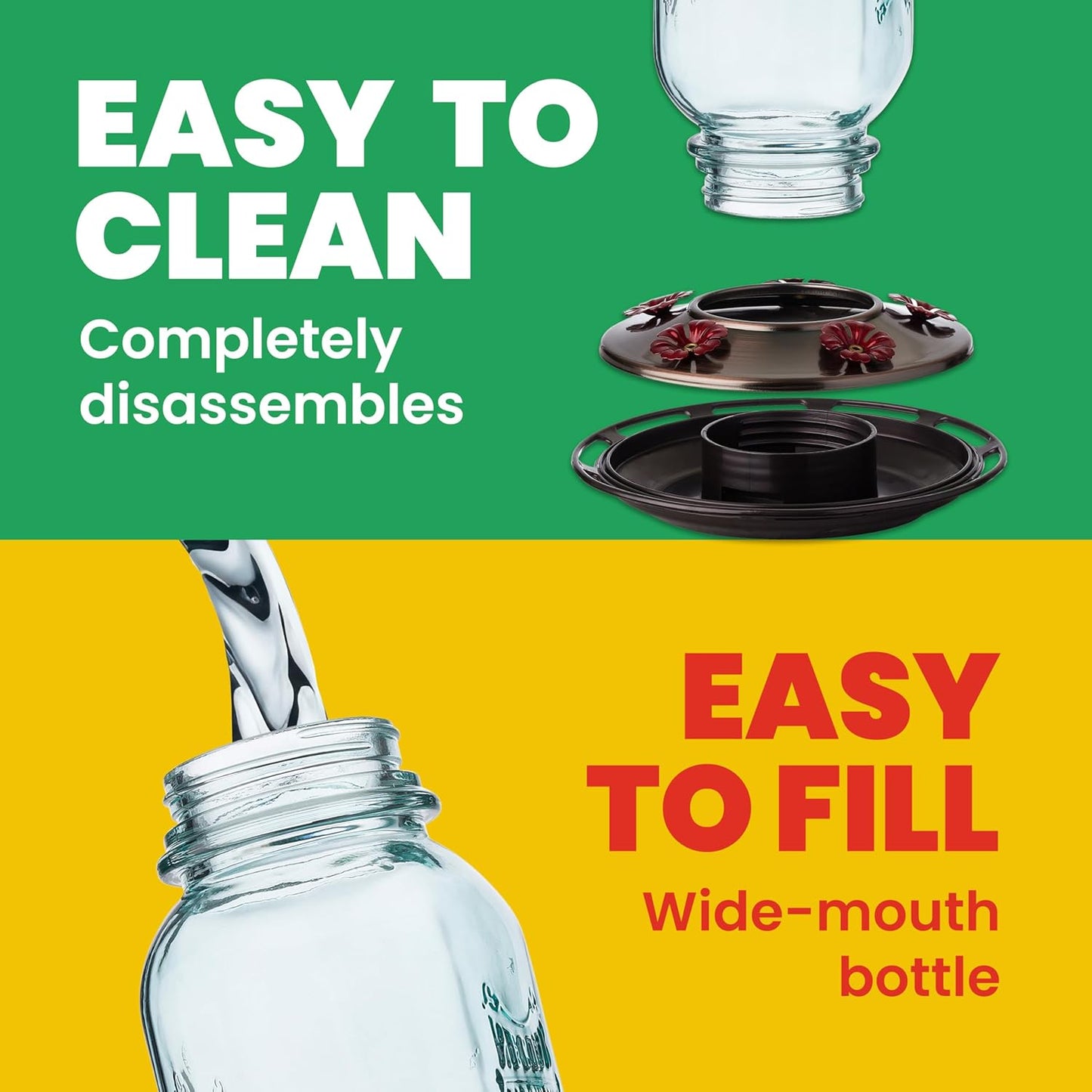 More Birds Mason Jar Hummingbird Feeder, Glass Hummingbird Feeders for Outdoors, 5 Feeding Stations, 25 Ounces