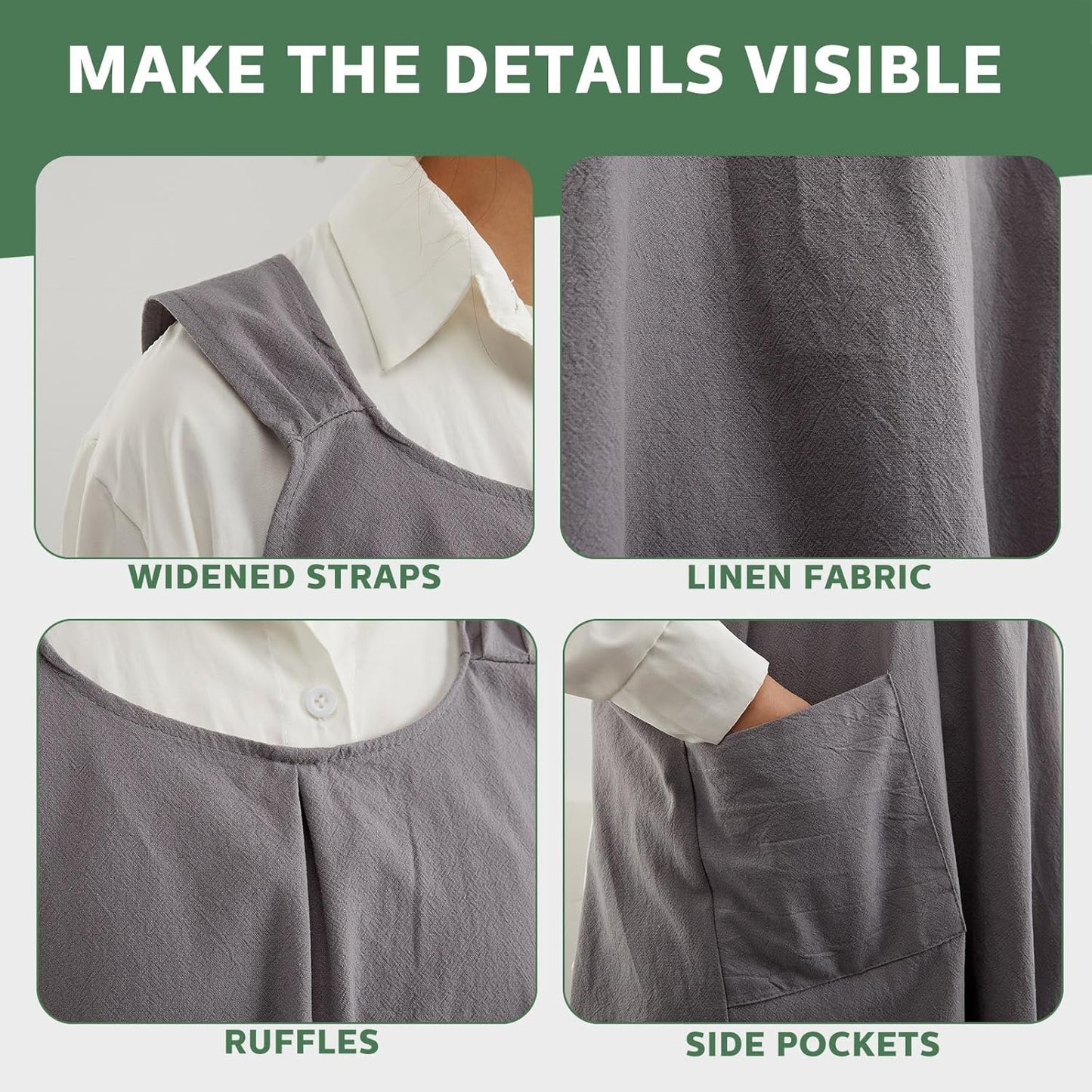 JaGely 2 Pack Japanese Linen Cross Back Kitchen Cooking Aprons for Wom
