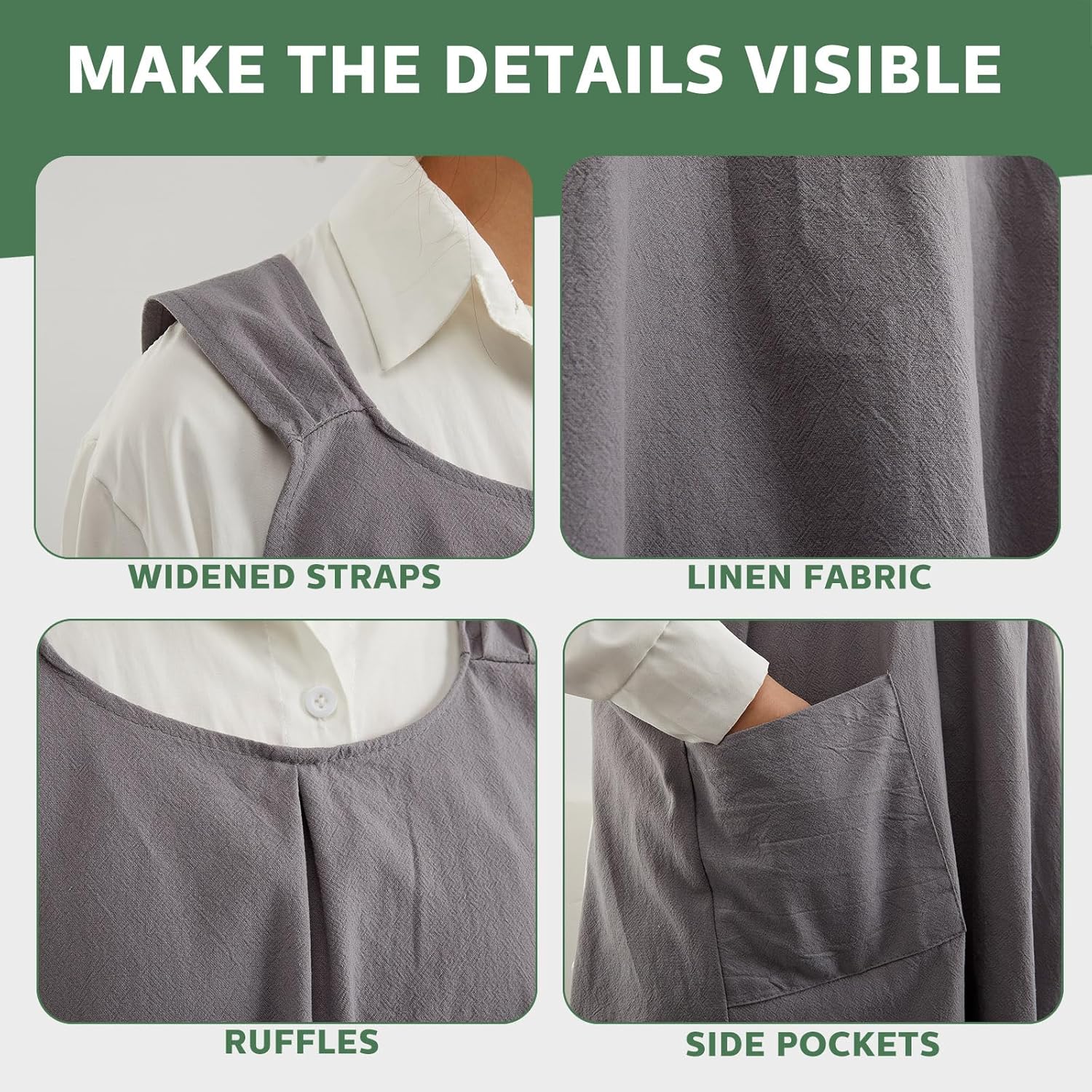 JaGely 2 Pack Japanese Linen Cross Back Kitchen Cooking Aprons for Wom