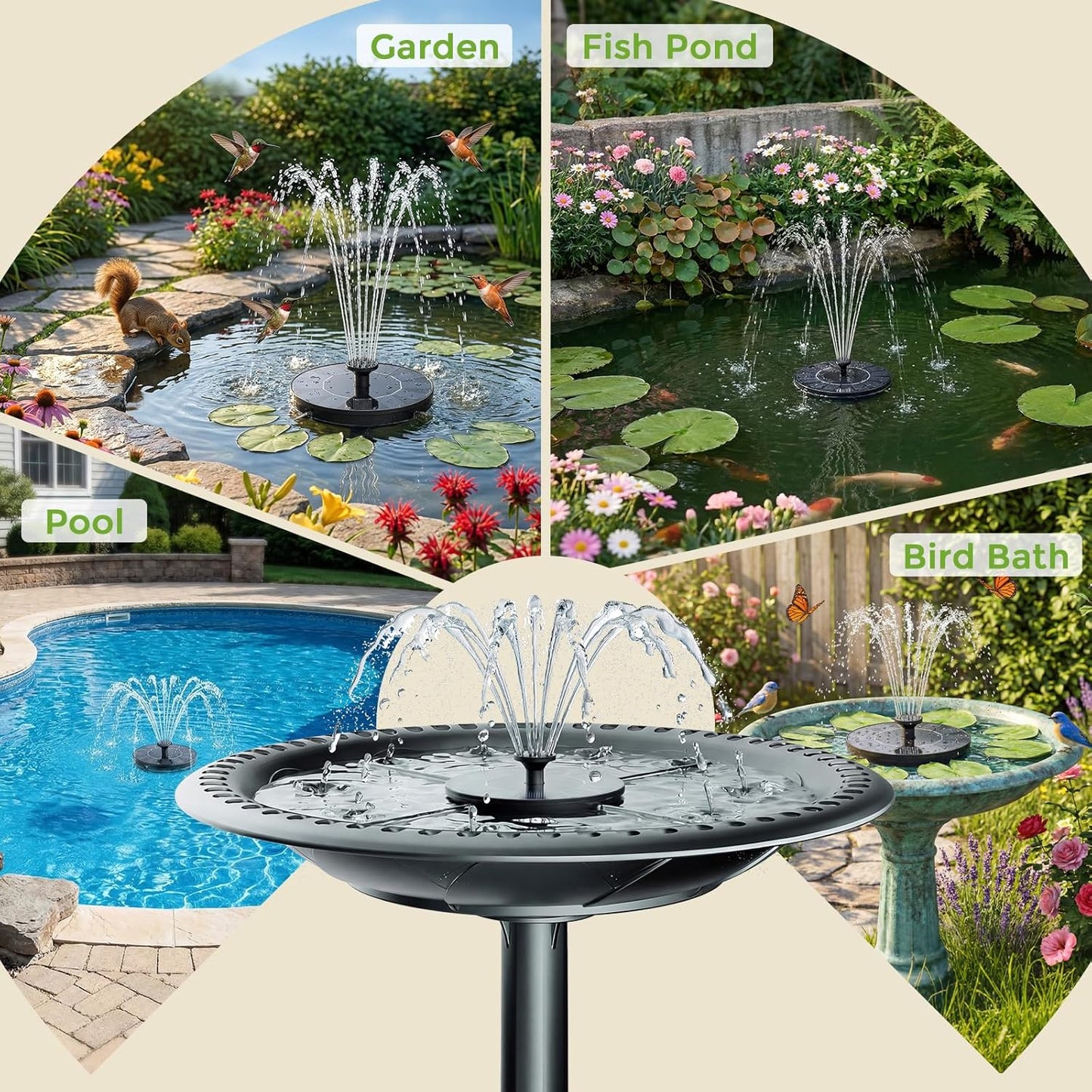 AISITIN Solar Fountain, Solar Bird Bath Fountains Pump with 6 Nozzles,