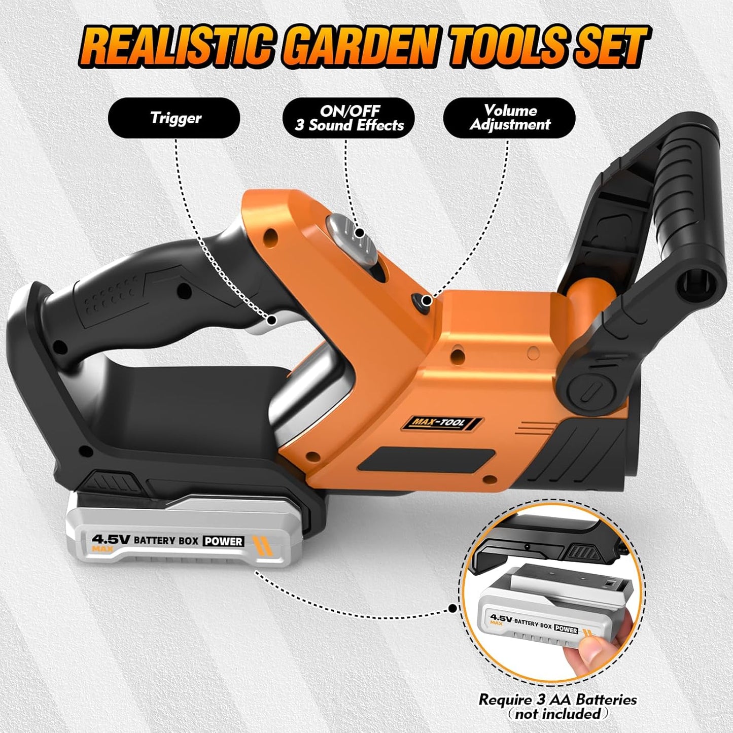 3-IN-1 Kids Garden Tools with Lights and Sounds, Weed Wacker Toy, Leaf