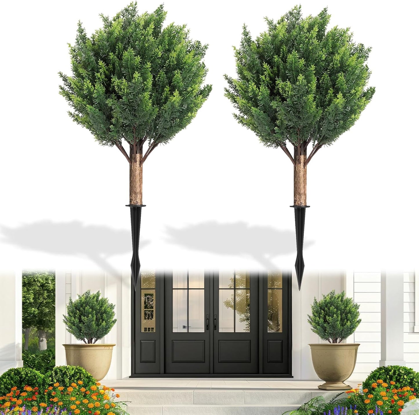 Shinoske 23.8" Artificial Cedar Topiary Ball Trees,Set of 2 Outdoor Fa