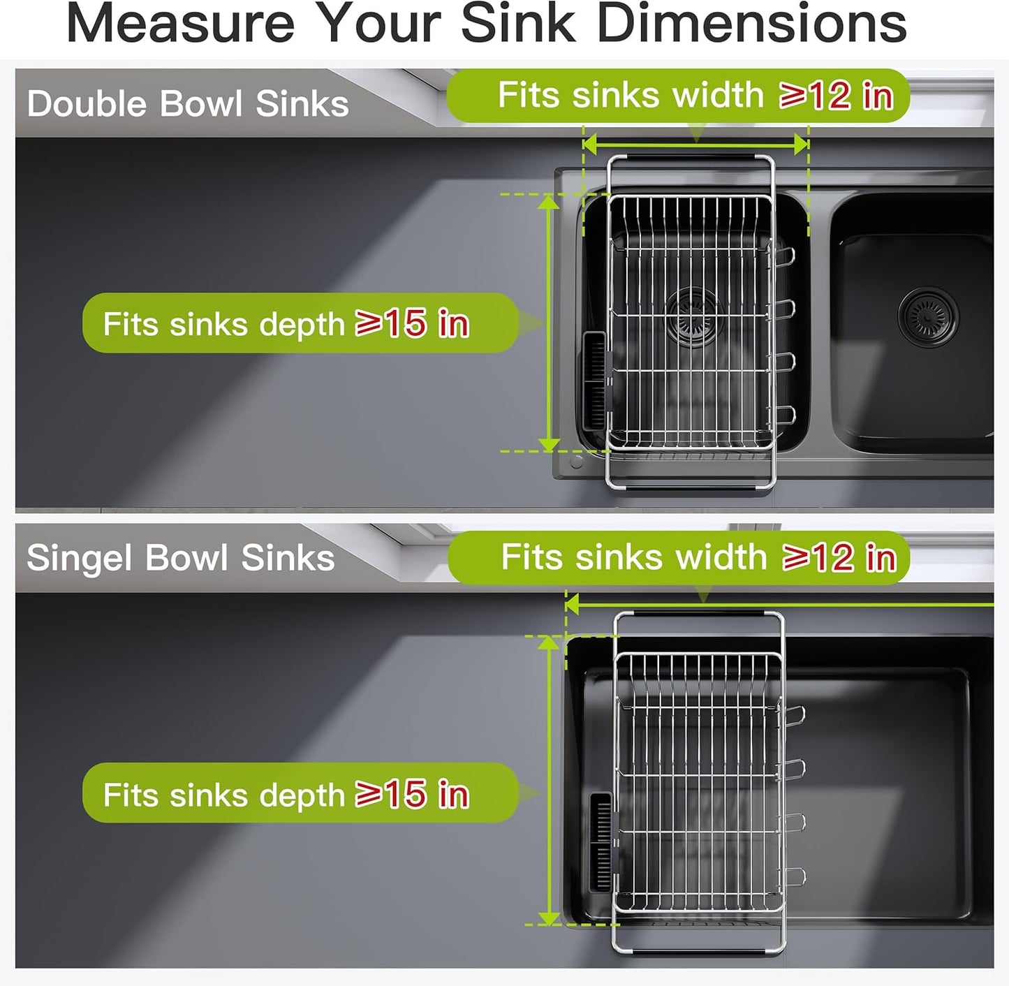 JASIWAY Dish Drying Rack in Sink, Expandable Stainless Steel Dish Drai