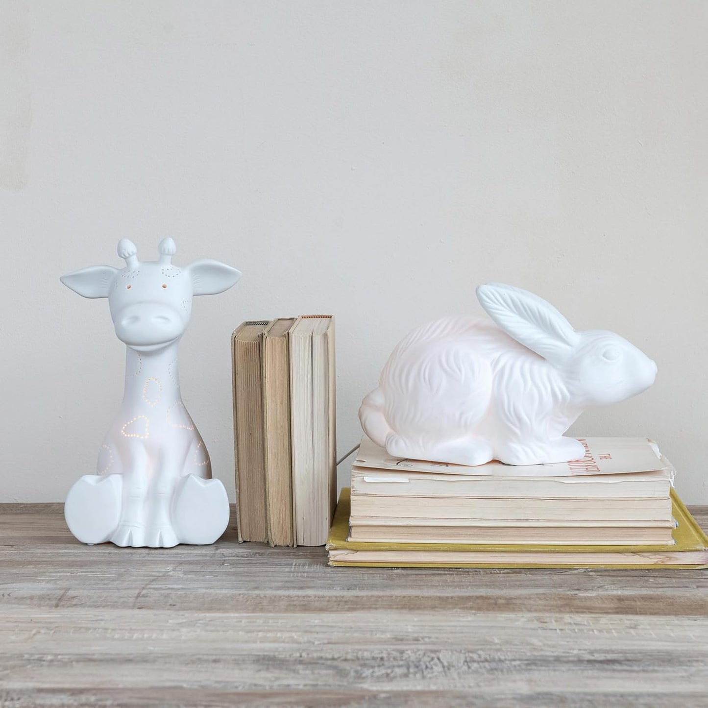 Creative Co-Op Stoneware Rabbit Shaped Lamp with Inline Switch, Bisque