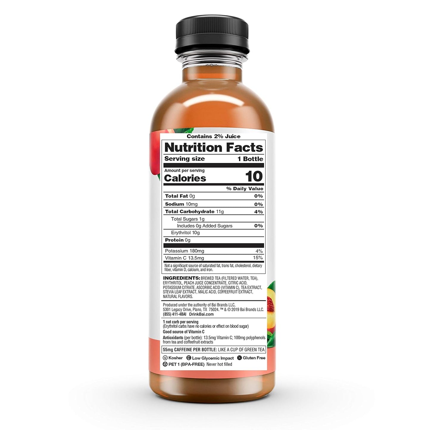 Bai Iced Tea, Narino Peach, Antioxidant Infused Supertea, Crafted with
